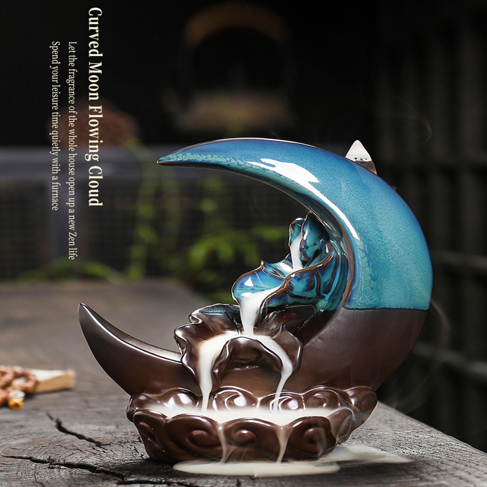 Ceramic Moon Backflow Incense Holder Multipurpose Home Decor for Living Room
