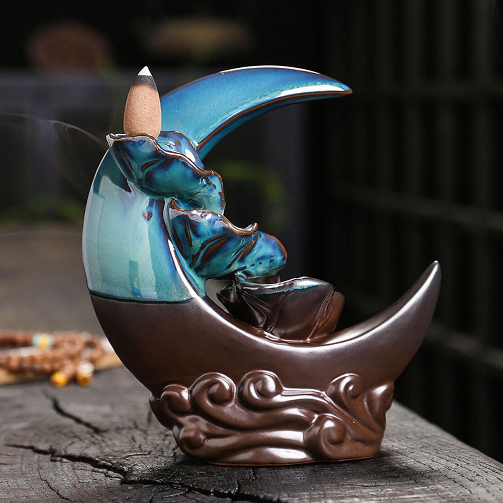 Ceramic Moon Backflow Incense Holder Multipurpose Home Decor for Living Room