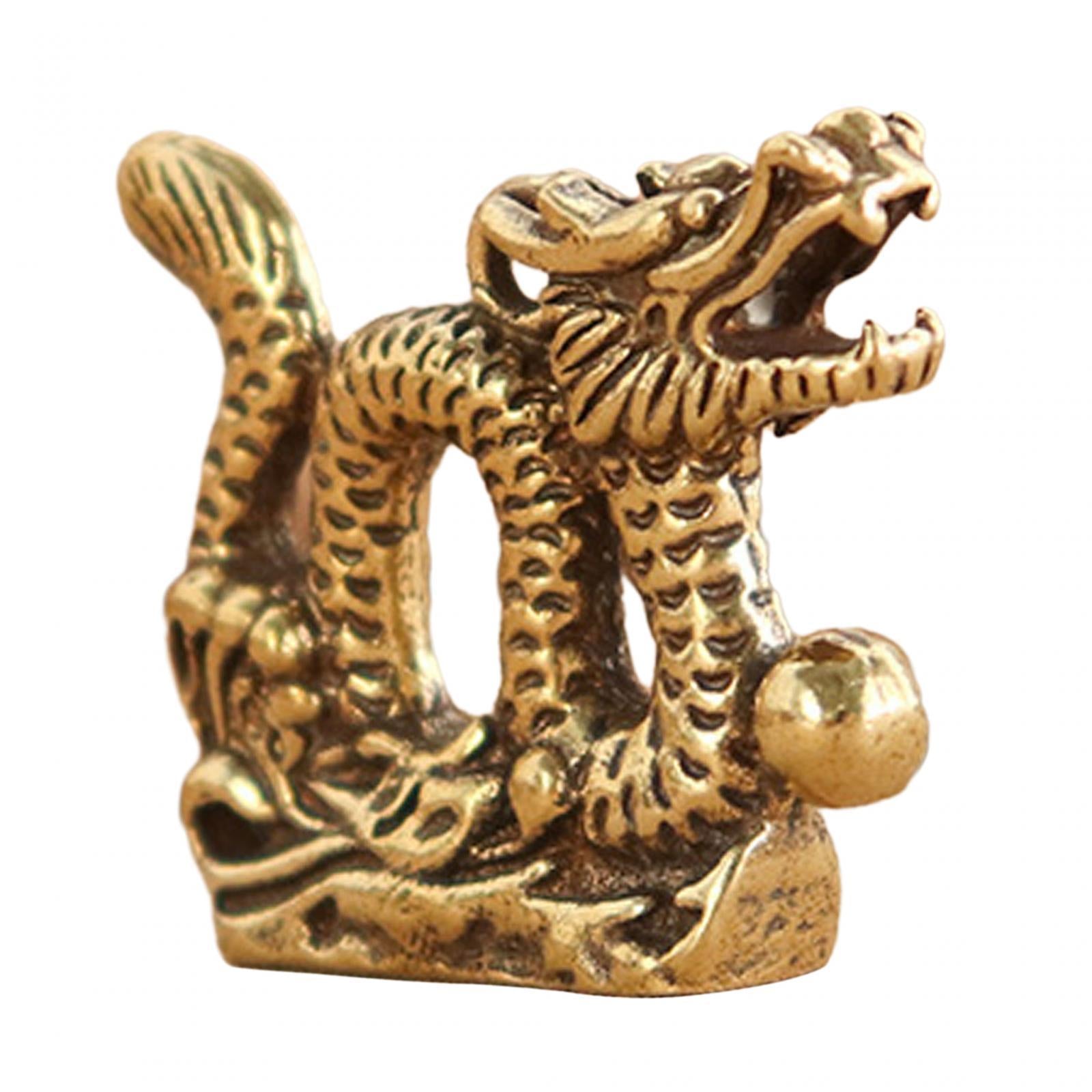 Brass Chinese Loong Figurine Keychain Pendant Ornament for Home Office Decor