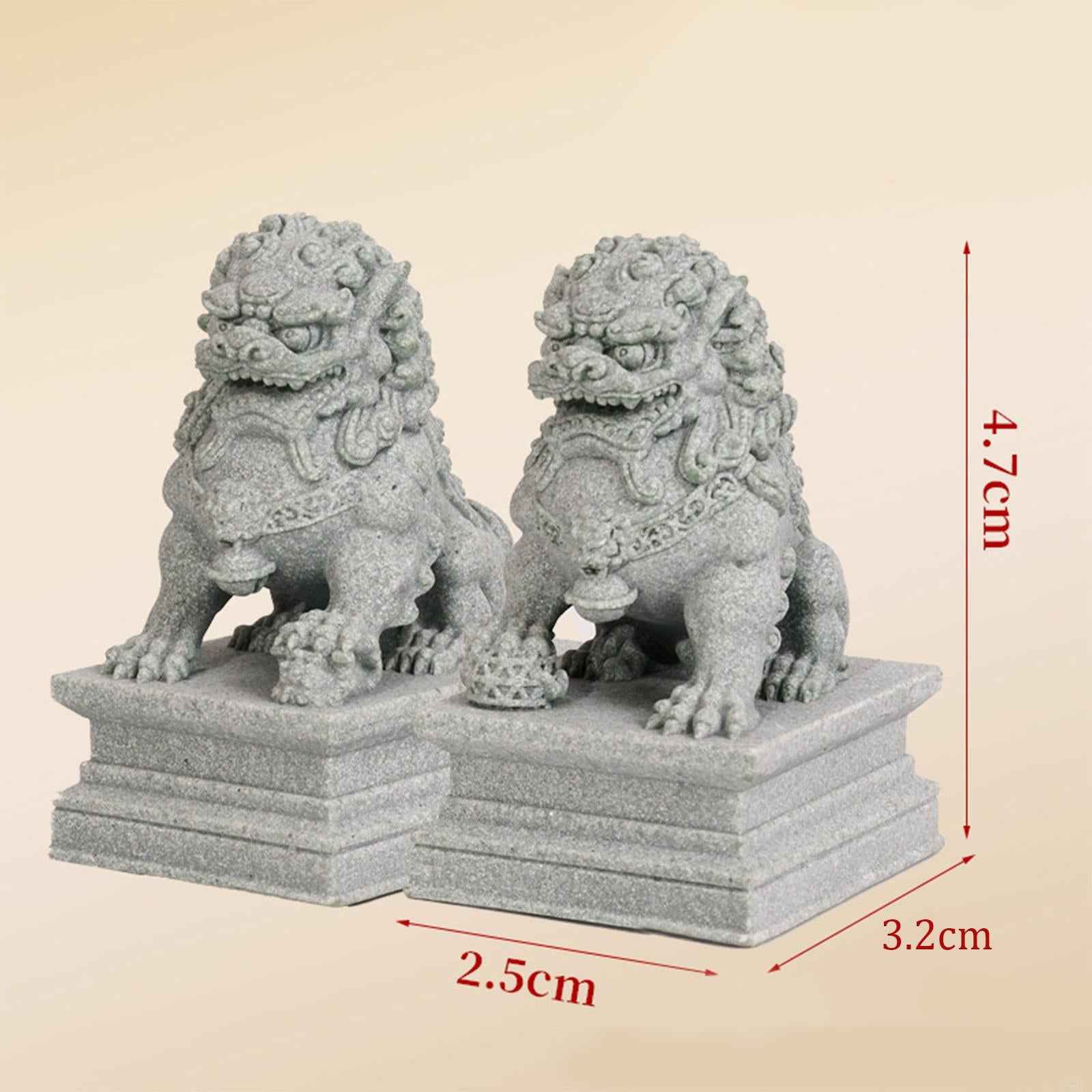 2 Pieces Mini Stone Lion Statues Collection for Living Room Desktop New Year