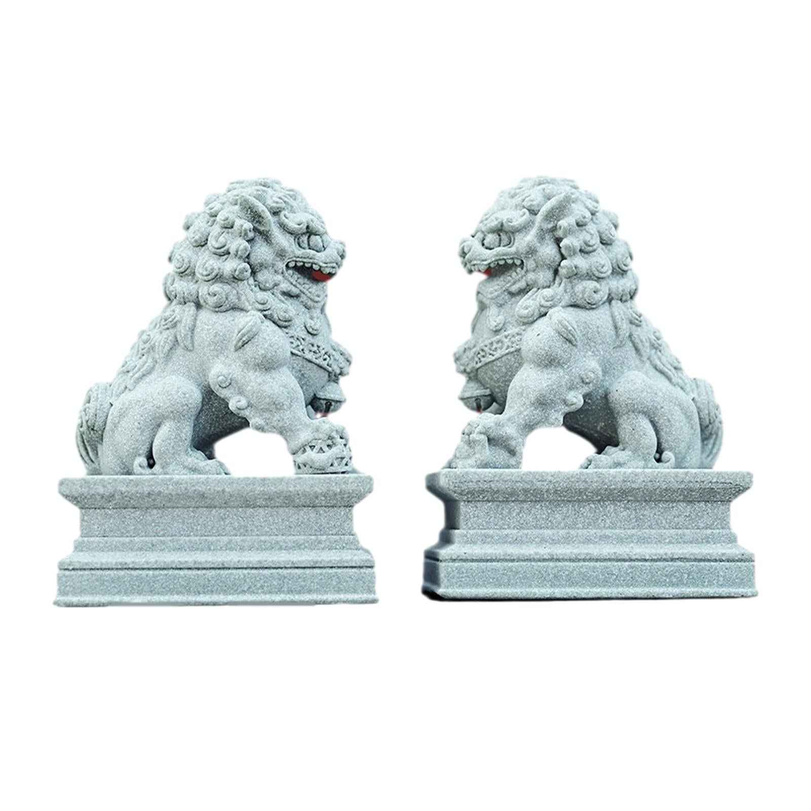 2 Pieces Mini Stone Lion Statues Collection for Living Room Desktop New Year