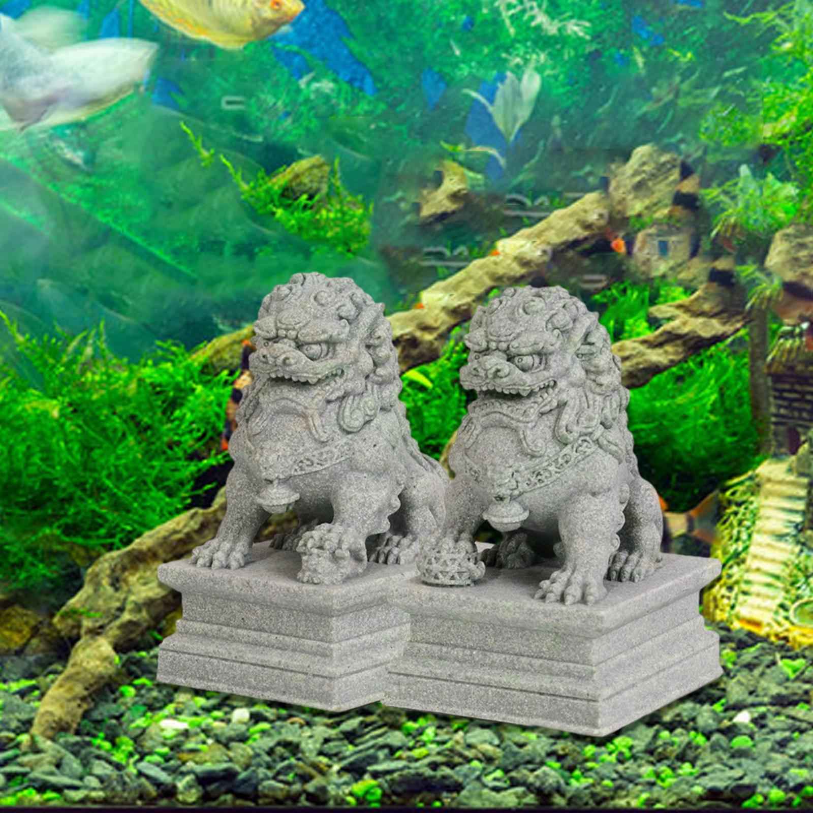 2 Pieces Mini Stone Lion Statues Collection for Living Room Desktop New Year