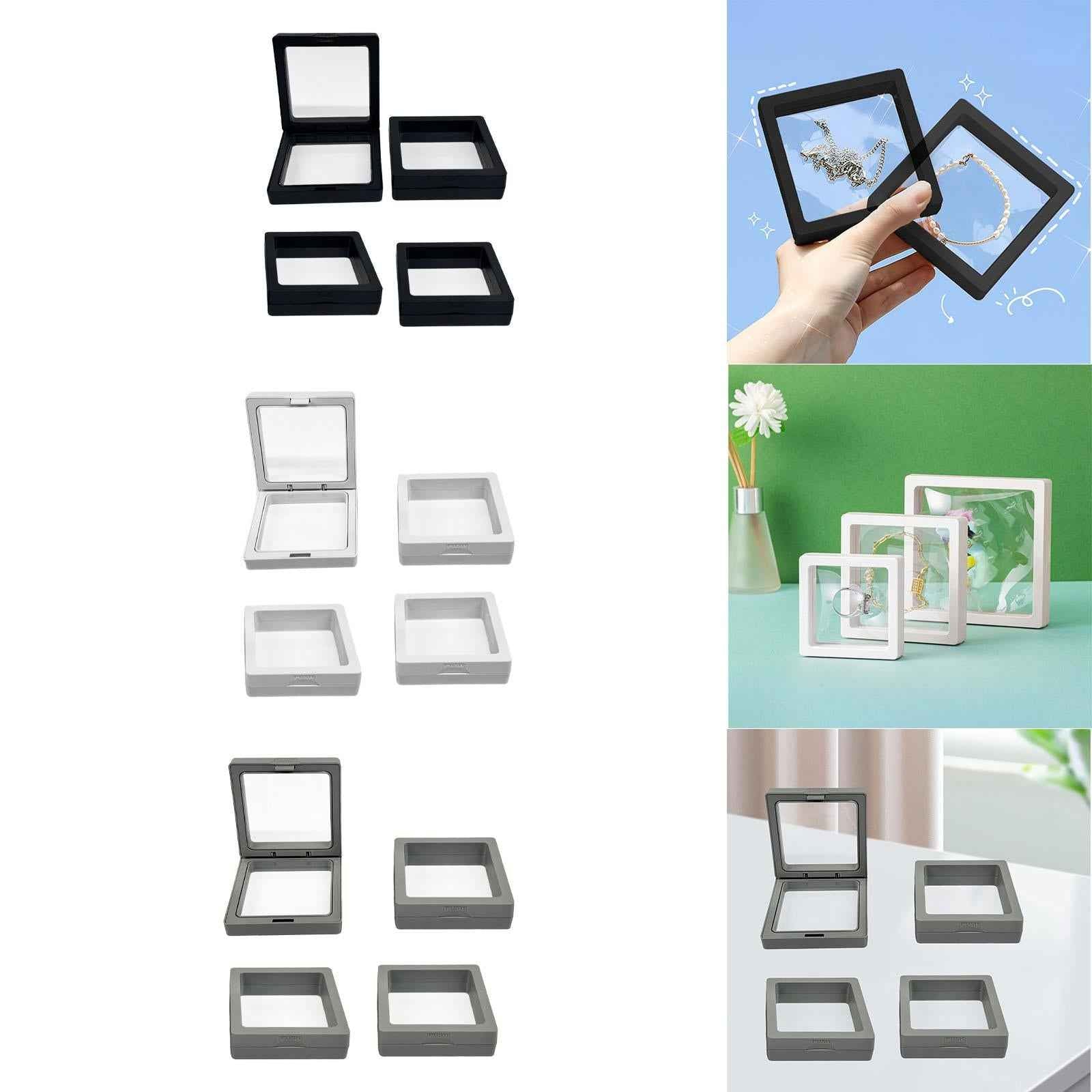 4x Floating Display Case Jewelry Storage Box for Brooch Medal Specimens Chip