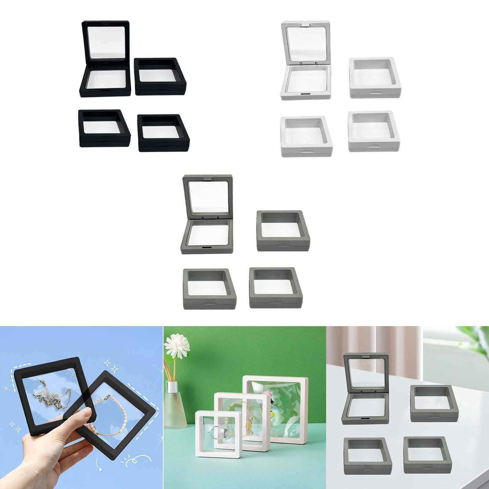 4x Floating Display Case Jewelry Storage Box for Brooch Medal Specimens Chip