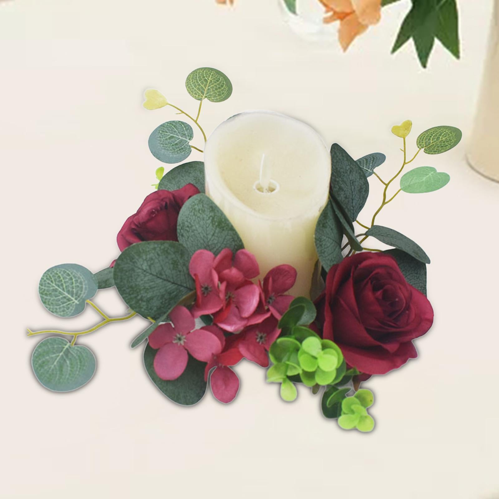 Candle Ring Decor Round Greenery Wreath for Anniversary Party Dining Room