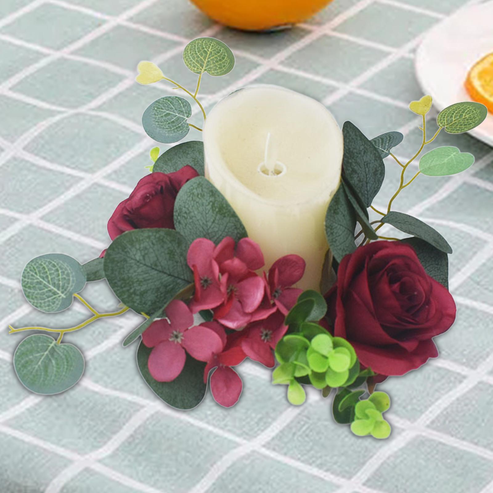 Candle Ring Decor Round Greenery Wreath for Anniversary Party Dining Room