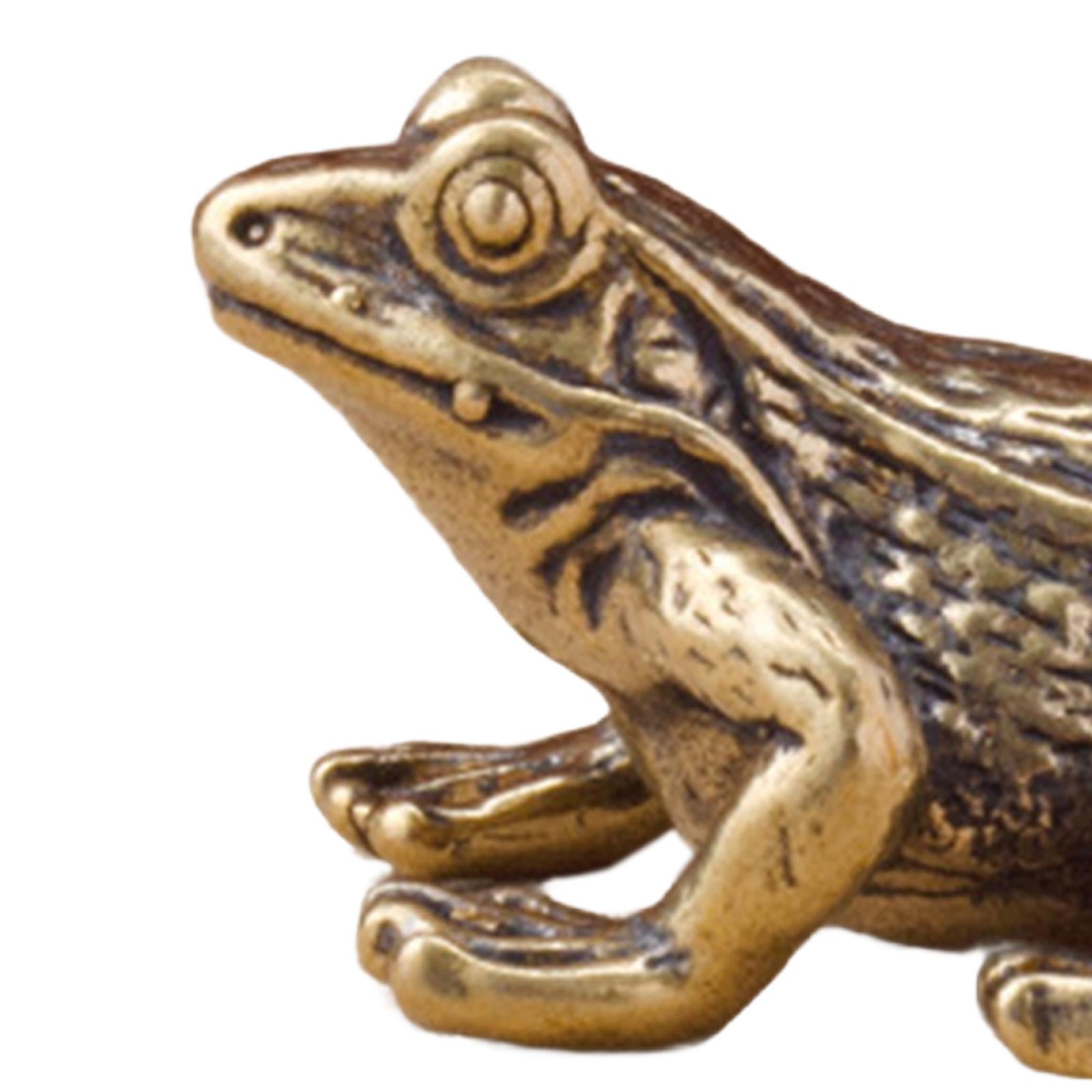 2x Brass Frog Statues Craft Figurines for Fortune Lucky Attract Wealth Table