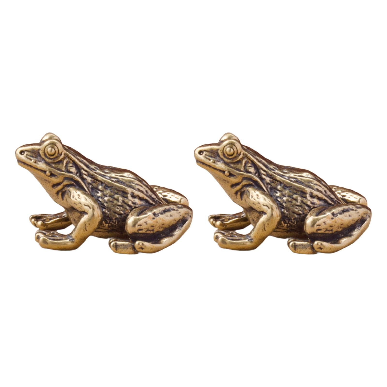 2x Brass Frog Statues Craft Figurines for Fortune Lucky Attract Wealth Table