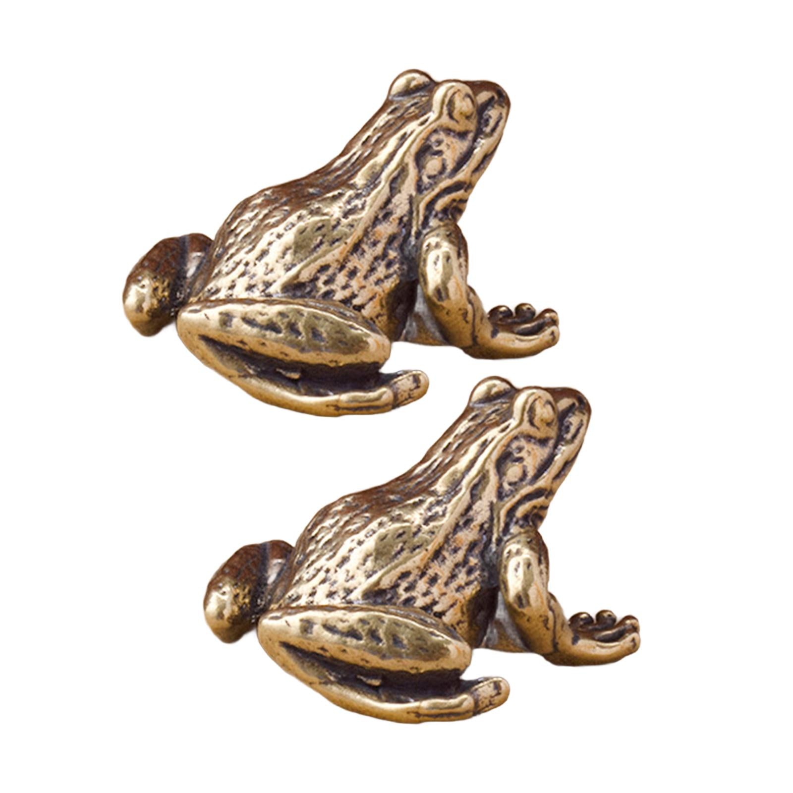 2x Brass Frog Statues Craft Figurines for Fortune Lucky Attract Wealth Table