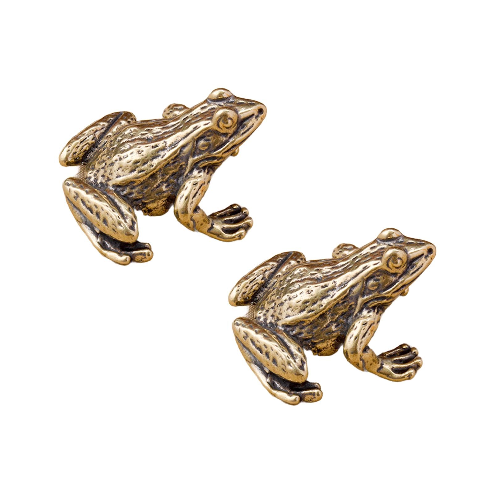 2x Brass Frog Statues Craft Figurines for Fortune Lucky Attract Wealth Table