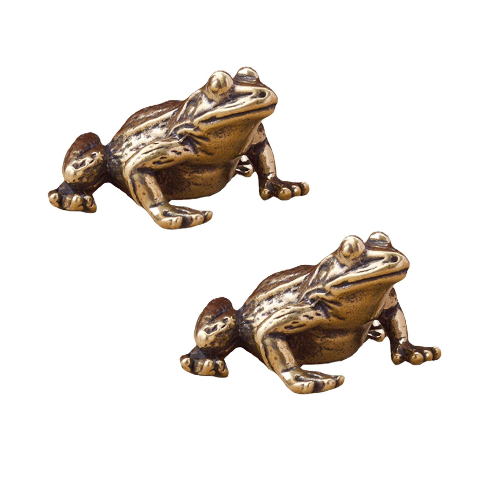 2x Brass Frog Statues Craft Figurines for Fortune Lucky Attract Wealth Table