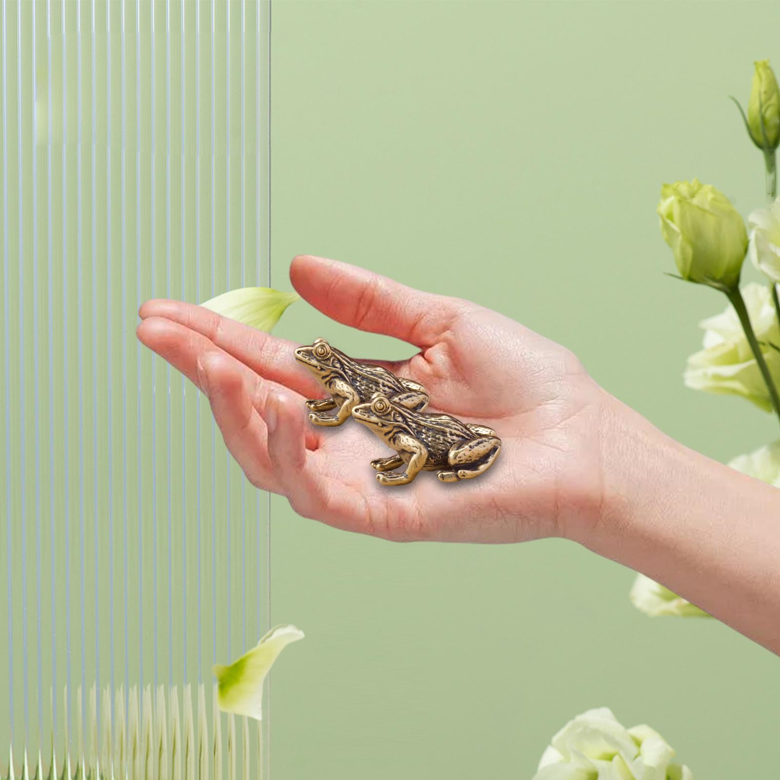 2x Brass Frog Statues Craft Figurines for Fortune Lucky Attract Wealth Table
