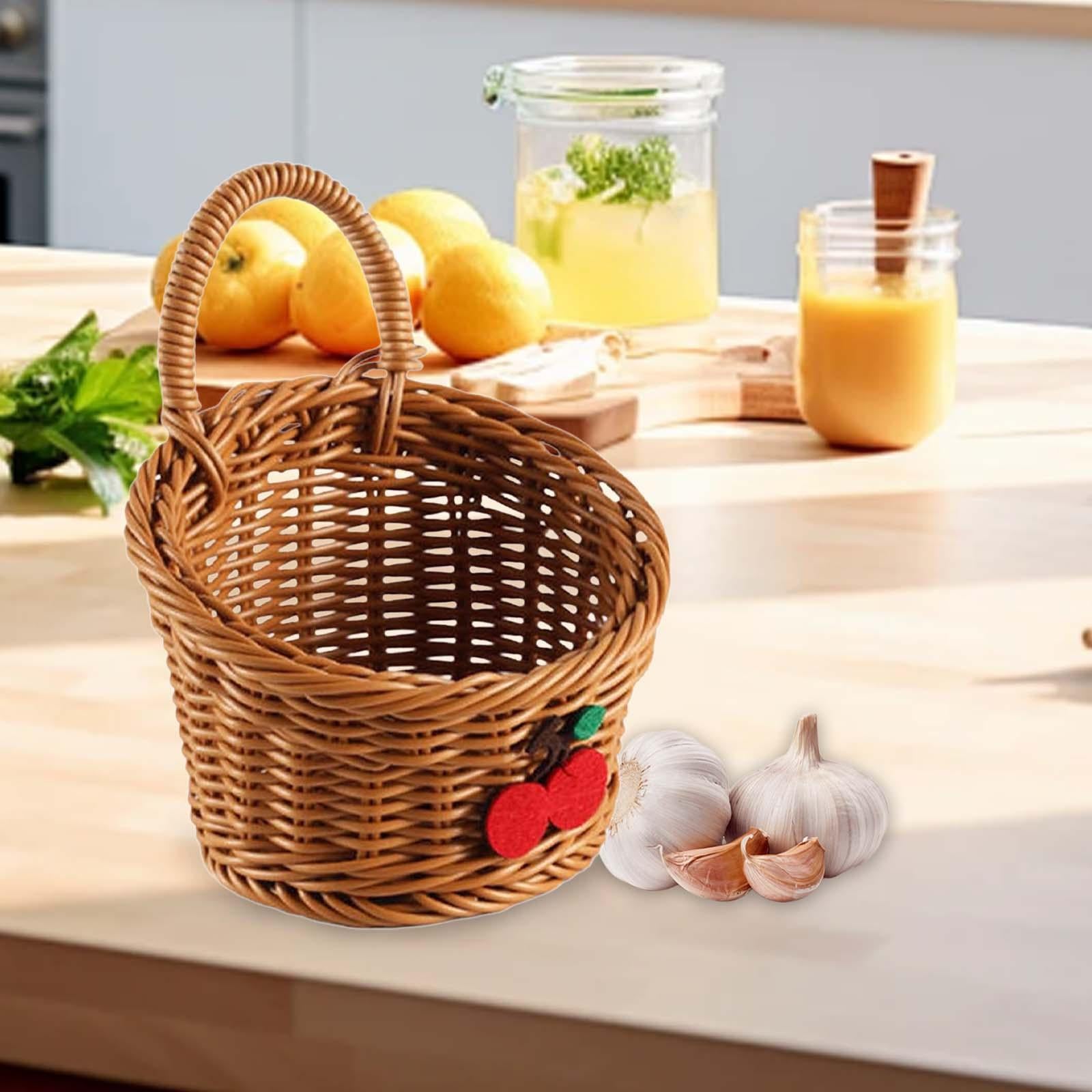 Hanging Fruit Basket Woven Basket with Handle for Toys Vegetables Craft Room