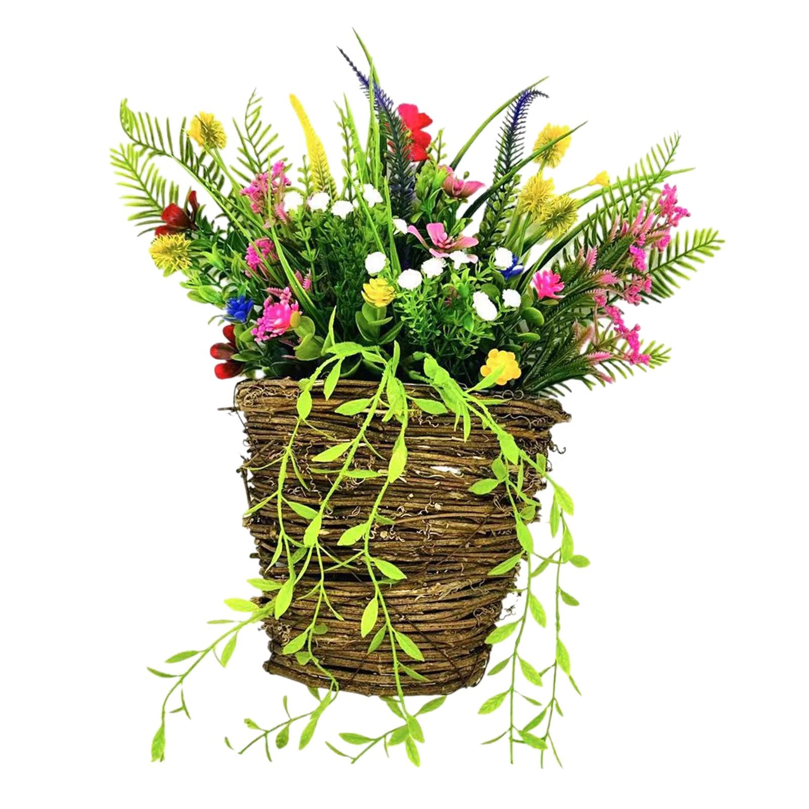 Front Door Hanging Basket Wreath Welcome Spring Sign Yard Artificial Flowers