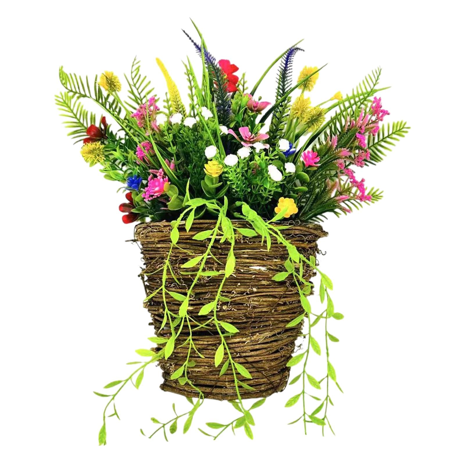 Front Door Hanging Basket Wreath Welcome Spring Sign Yard Artificial Flowers