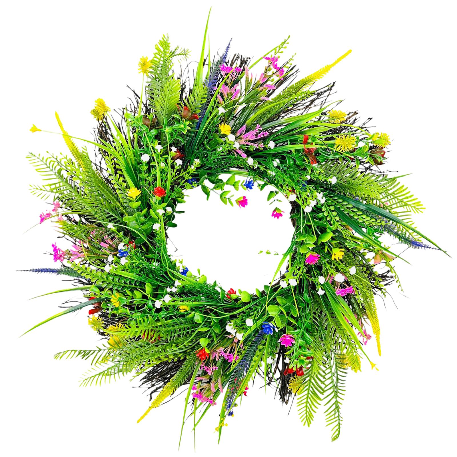 Artificial Wildflower Wreath Home Eucalyptus Leaves Spring Wreath Front Door