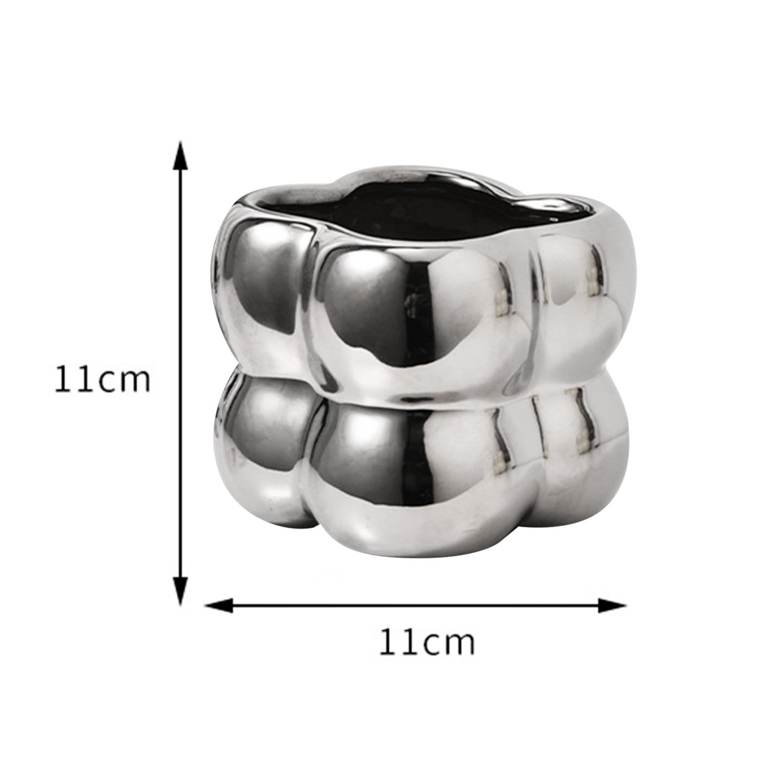 Ceramic Flower Pot 4 inch for Cosmetic Display Cases Indoor Plant Countertop Silvery