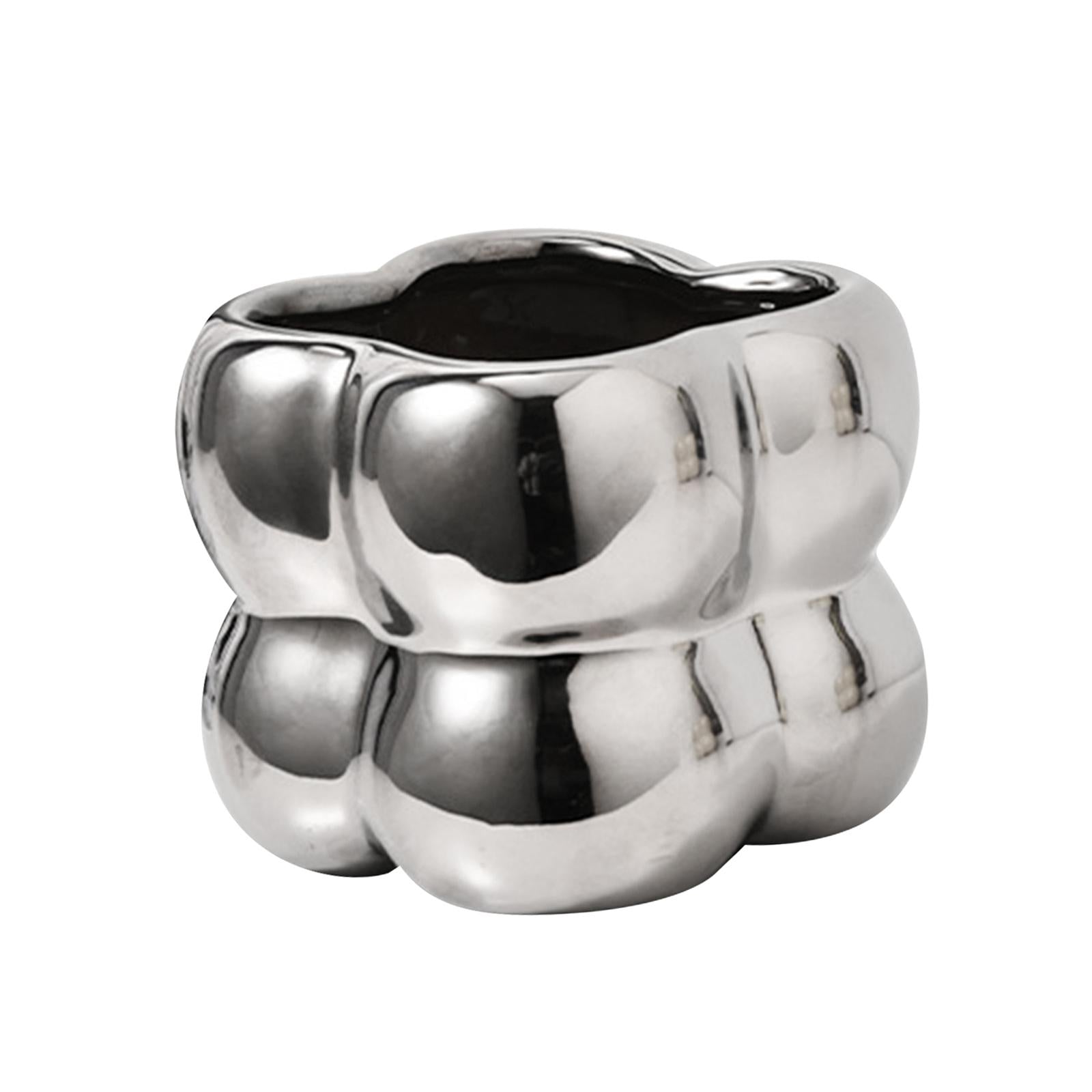 Ceramic Flower Pot 4 inch for Cosmetic Display Cases Indoor Plant Countertop Silvery