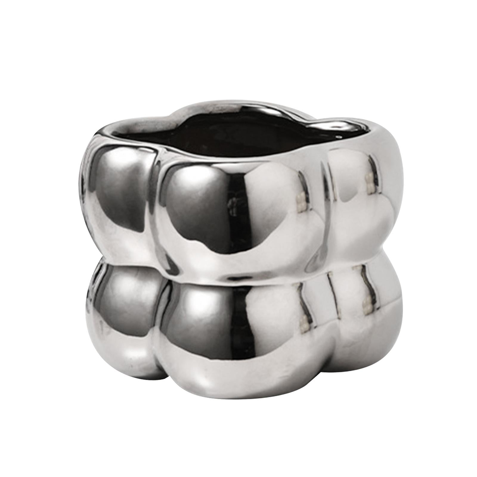 Ceramic Flower Pot 4 inch for Cosmetic Display Cases Indoor Plant Countertop Silvery