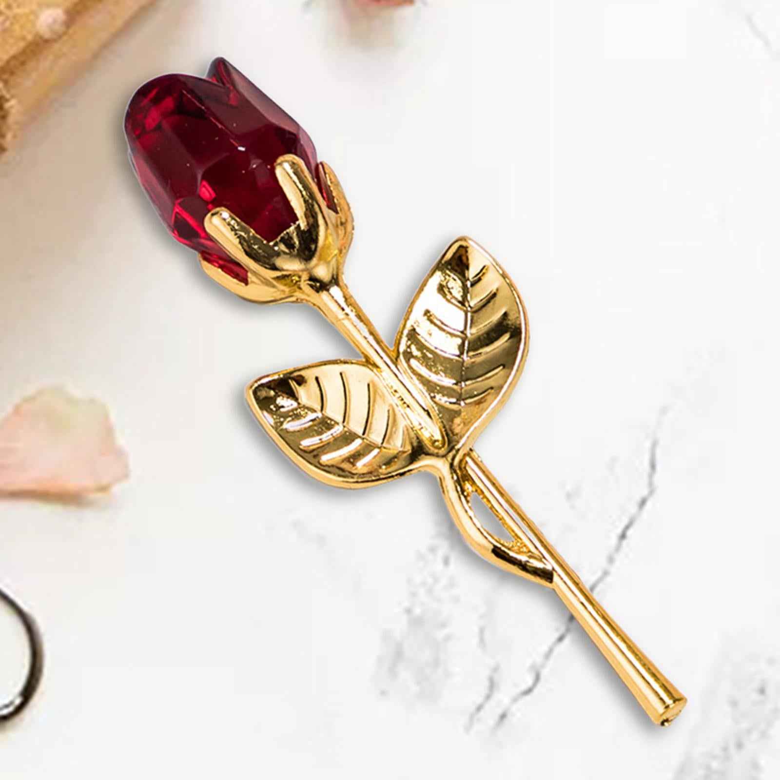 Glass Rose Flower Gift Wedding Gift Christmas Romantic for Women Her Grandma Gold Red