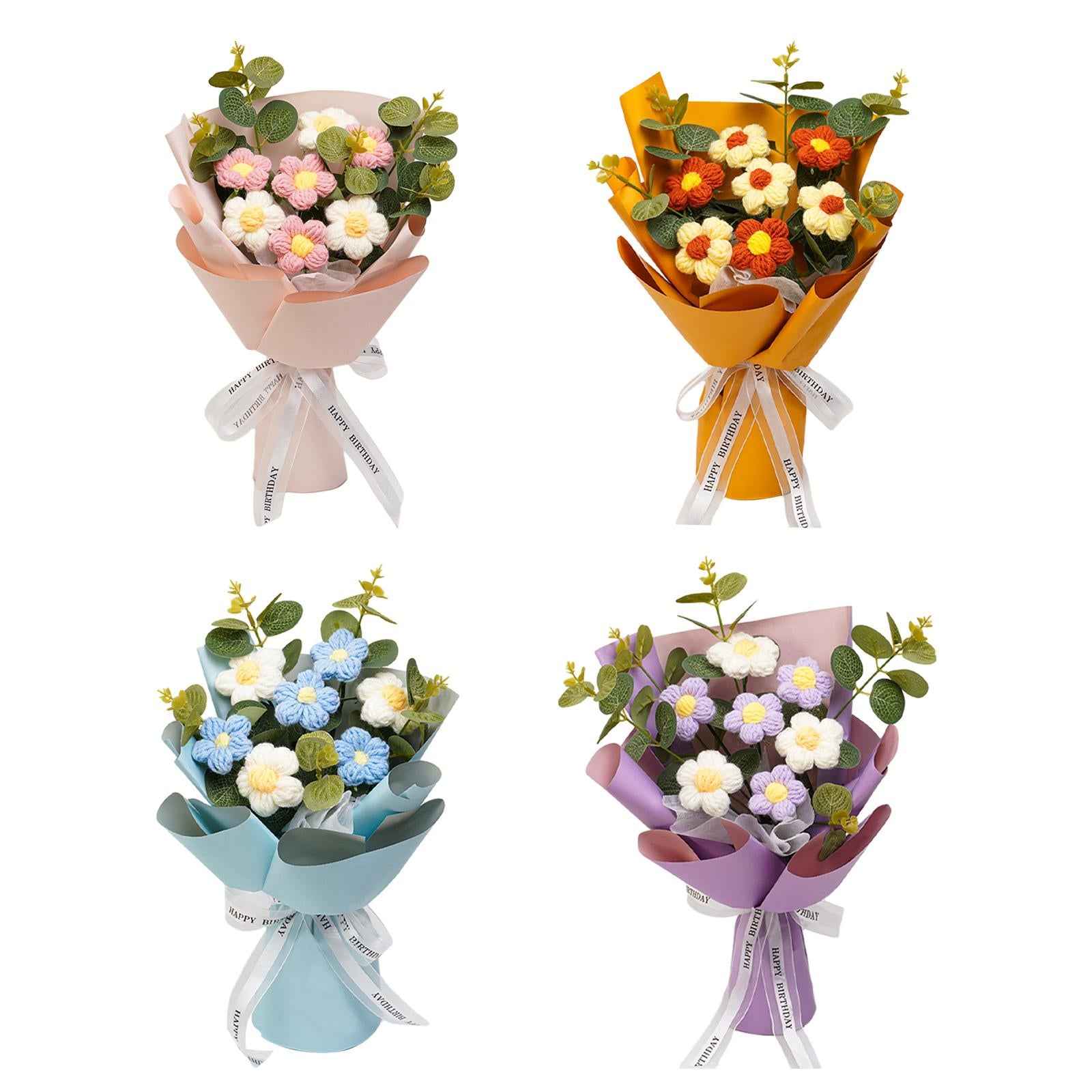 Crochet Flower Bouquet Mother's Day Decoration for Wedding Thanksgiving Gift Pink
