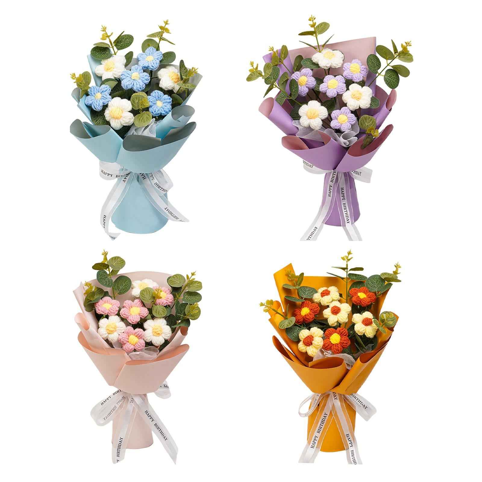 Crochet Flower Bouquet Mother's Day Decoration for Wedding Thanksgiving Gift Pink