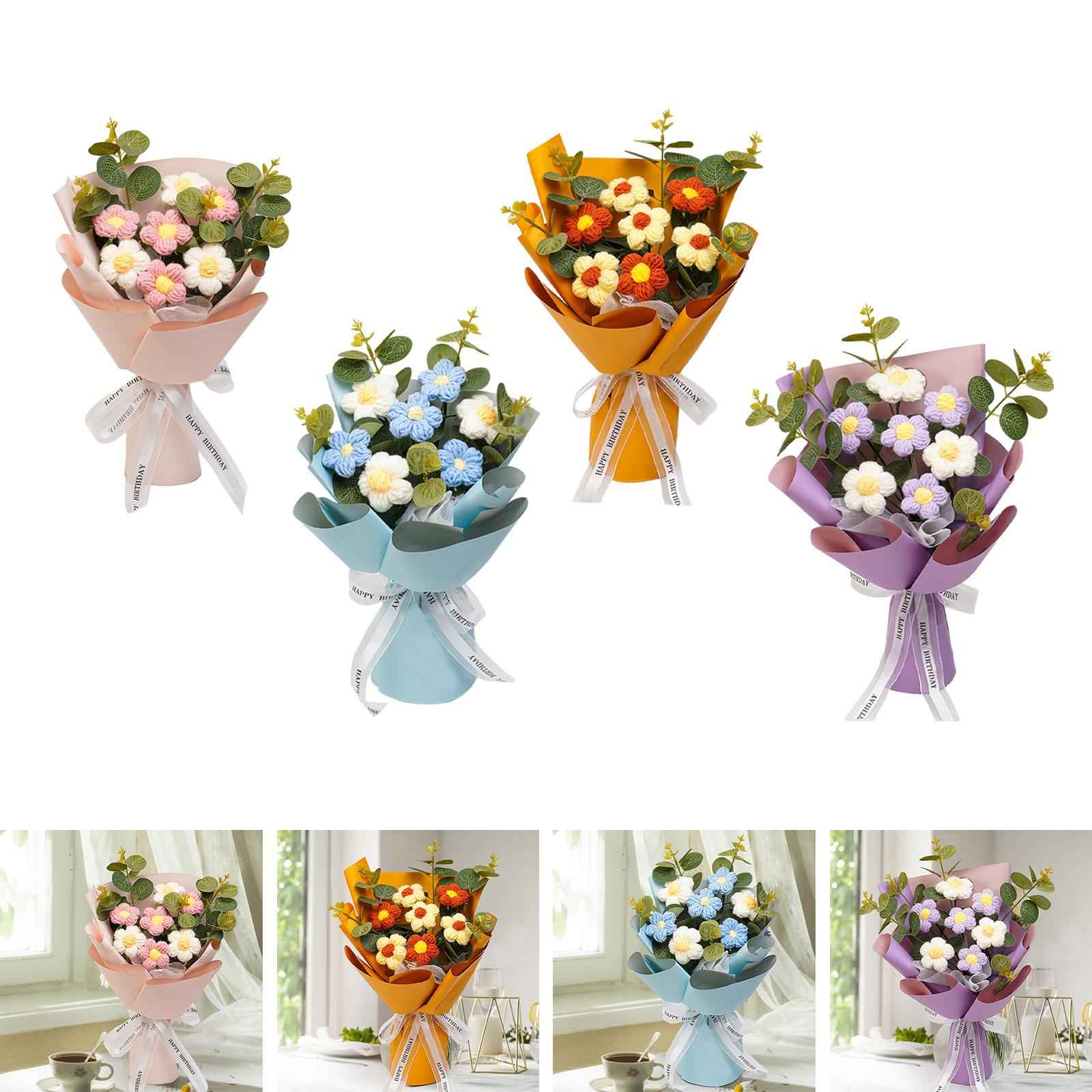 Crochet Flower Bouquet Mother's Day Decoration for Wedding Thanksgiving Gift Pink