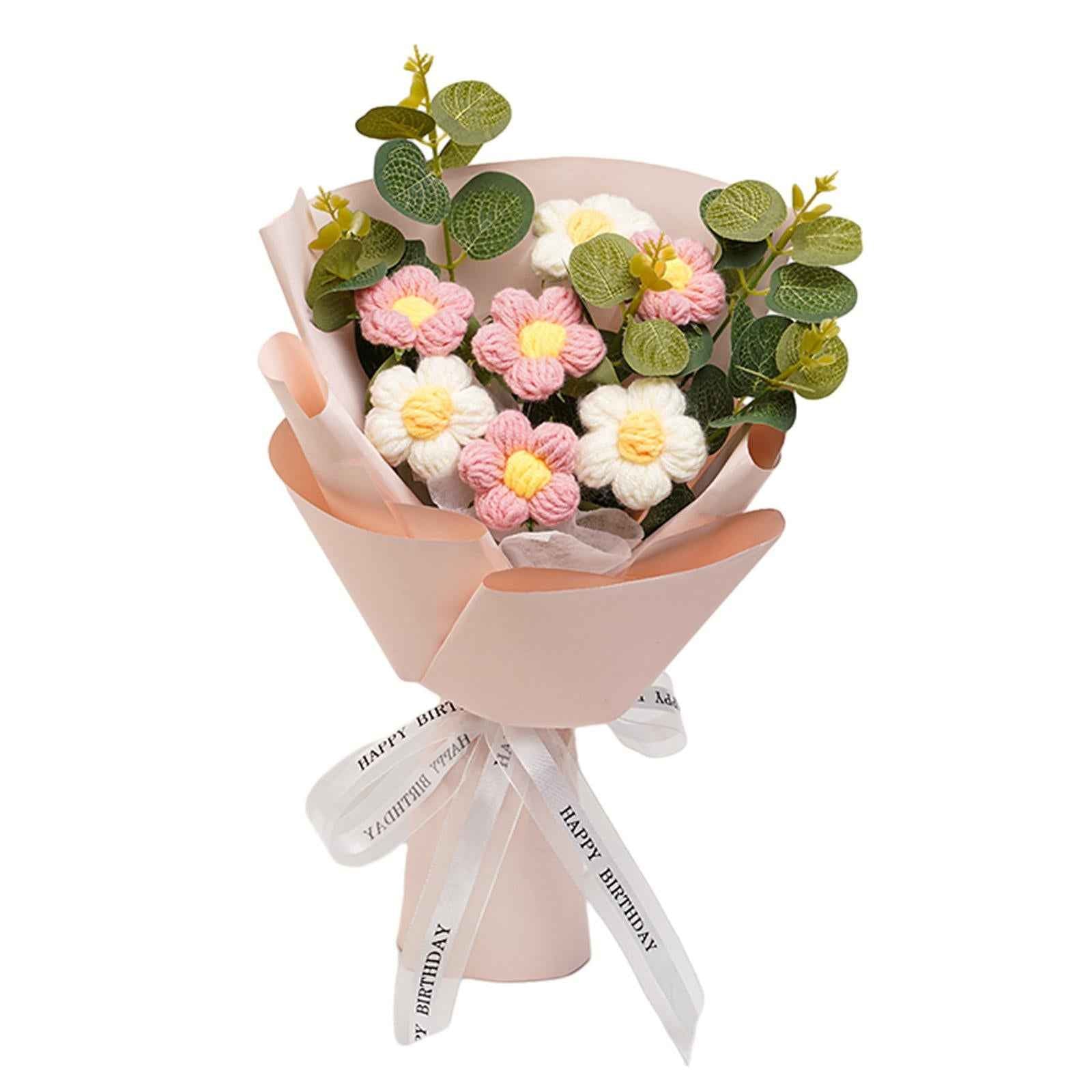 Crochet Flower Bouquet Mother's Day Decoration for Wedding Thanksgiving Gift Pink
