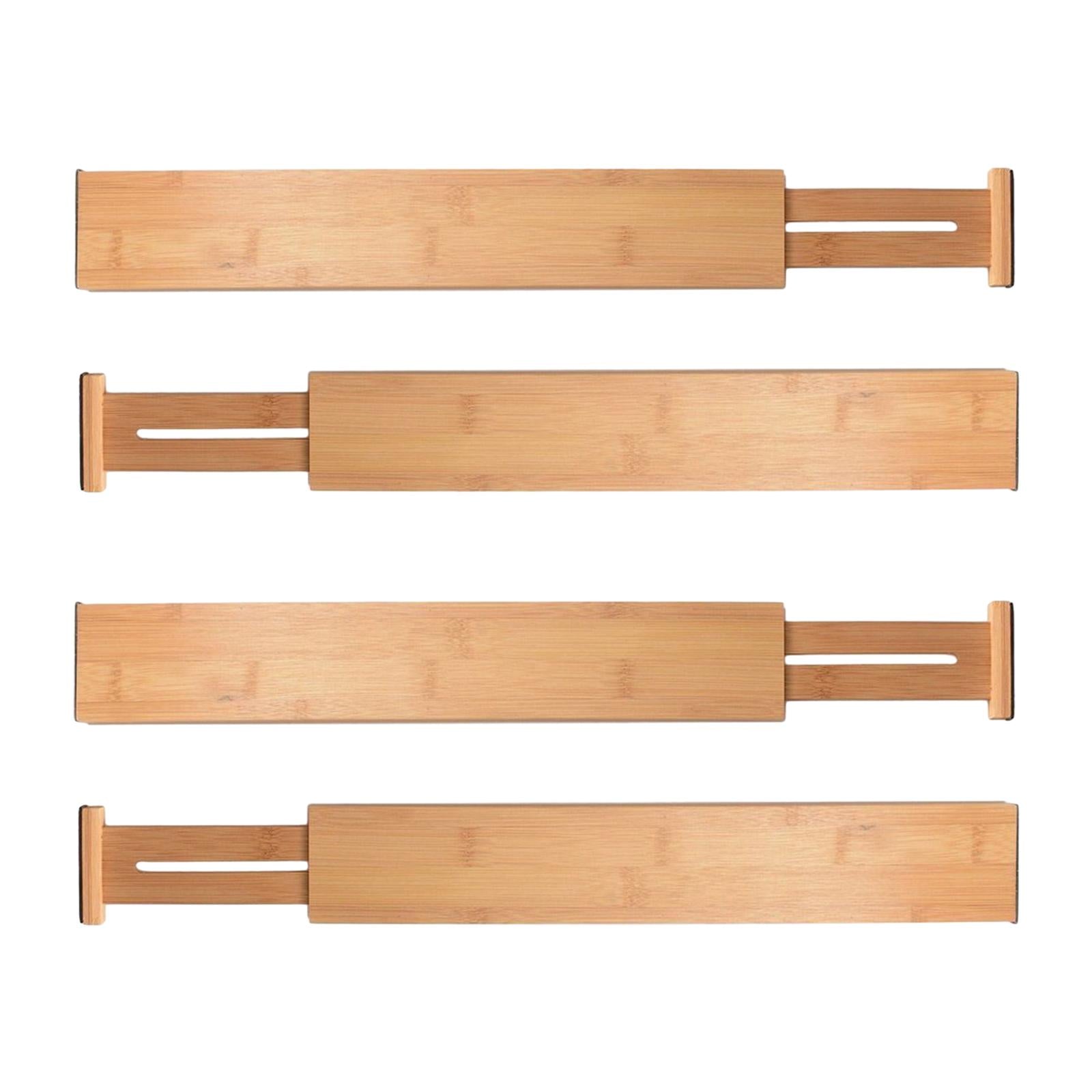 4Pcs Bamboo Drawer Dividers Expandable 33.5cm-43cm for Kitchen Office Sturdy
