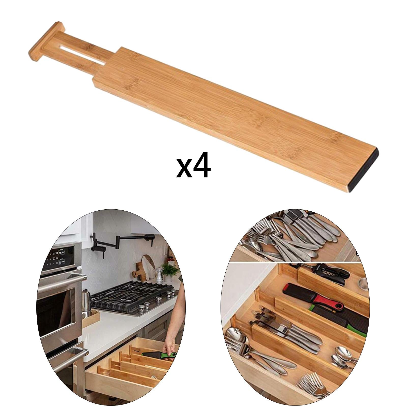 4Pcs Bamboo Drawer Dividers Expandable 33.5cm-43cm for Kitchen Office Sturdy