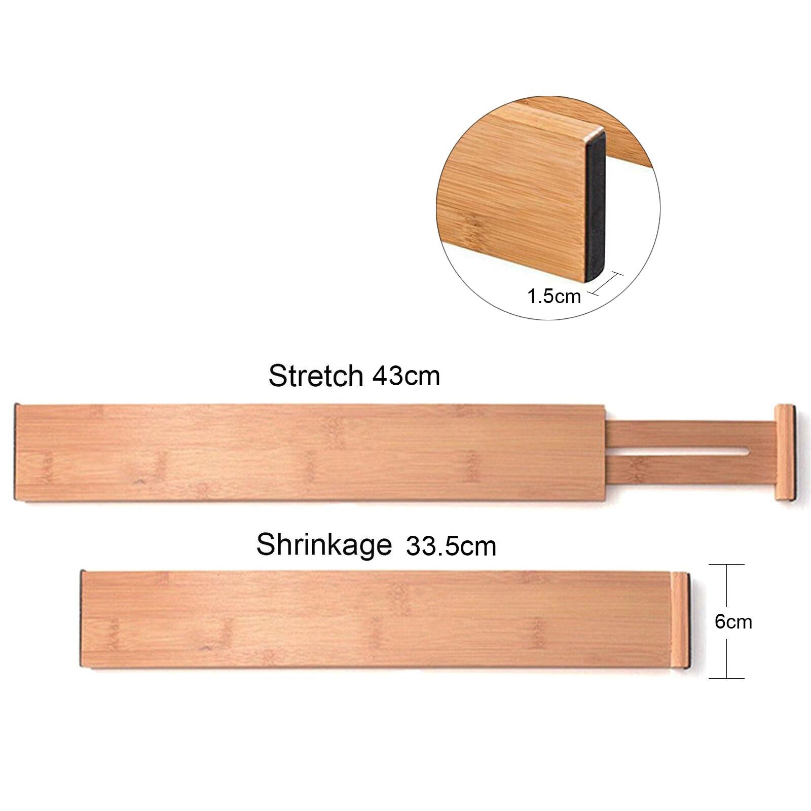 4Pcs Bamboo Drawer Dividers Expandable 33.5cm-43cm for Kitchen Office Sturdy