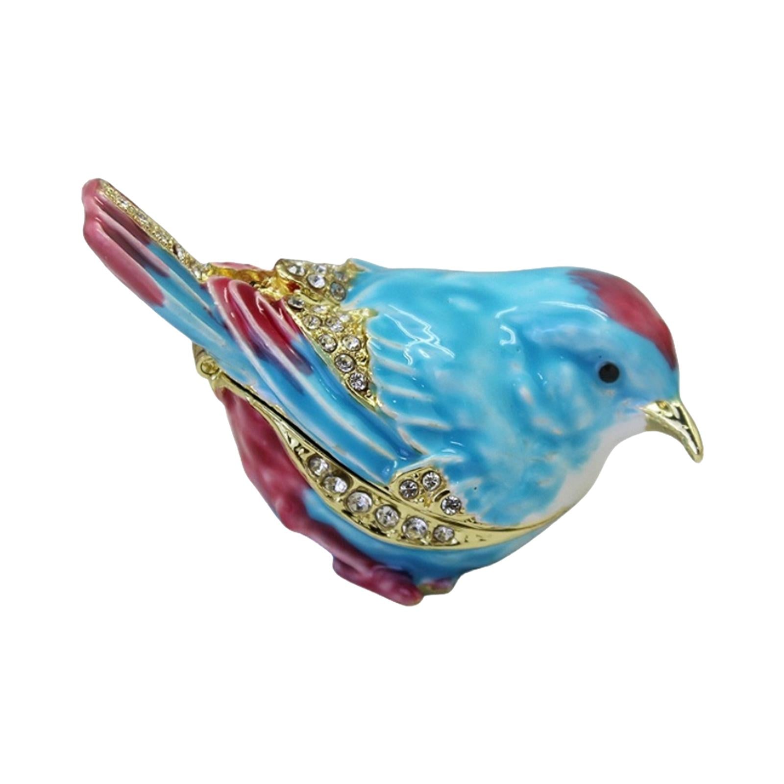 Enamel Hinged Jewelry Box Rings Holder Collectible Figurine Bird Trinket Box Blue