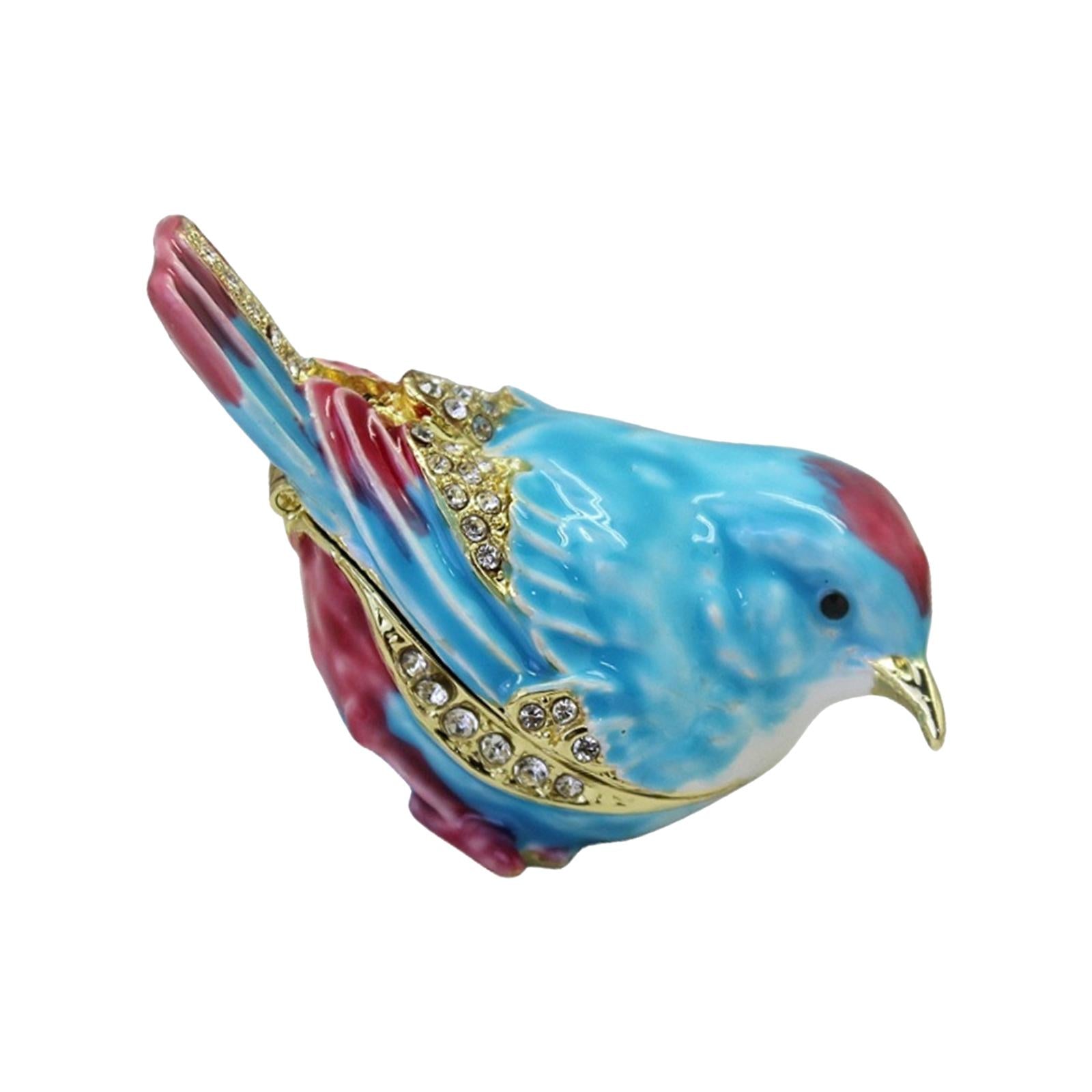 Enamel Hinged Jewelry Box Rings Holder Collectible Figurine Bird Trinket Box Blue