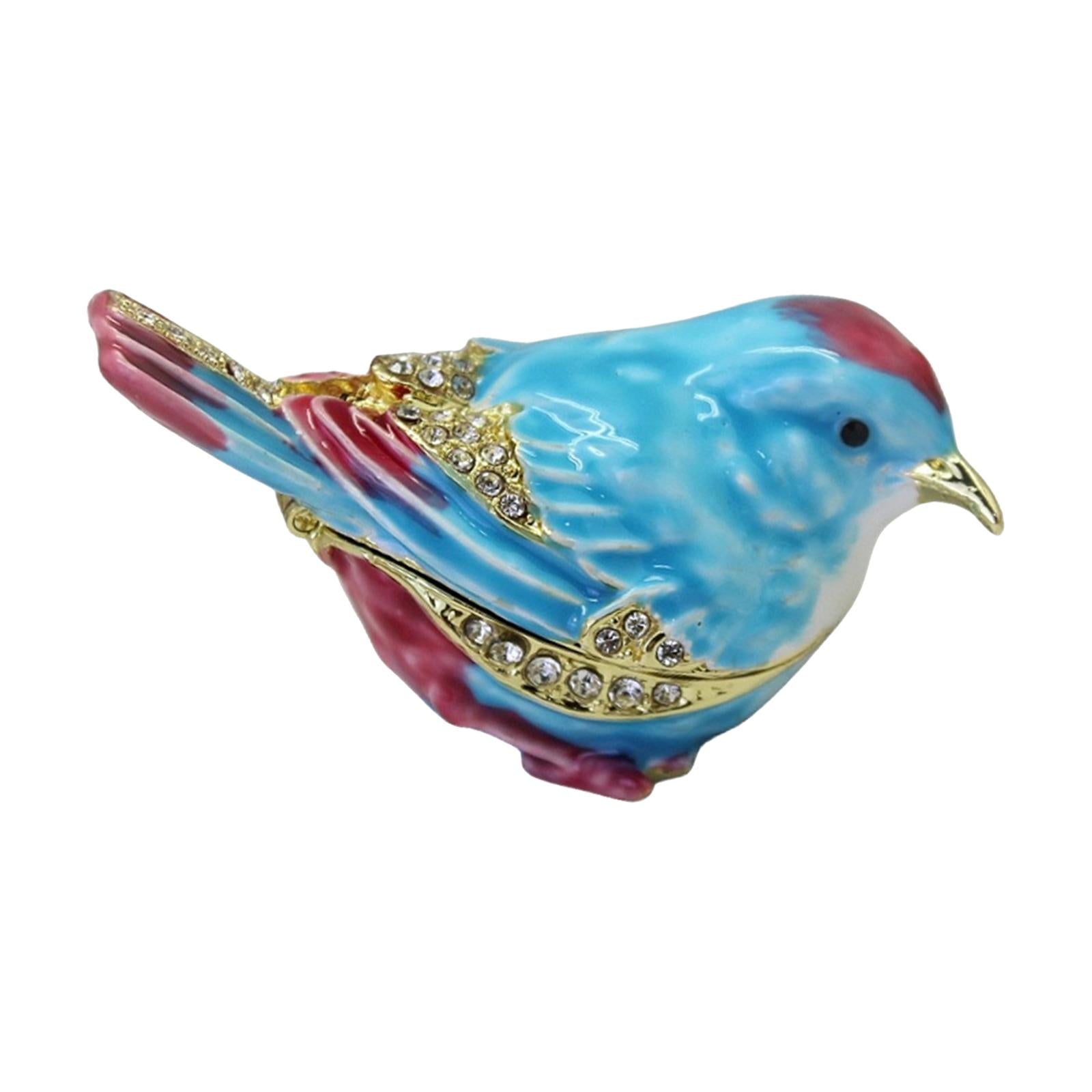 Enamel Hinged Jewelry Box Rings Holder Collectible Figurine Bird Trinket Box Blue