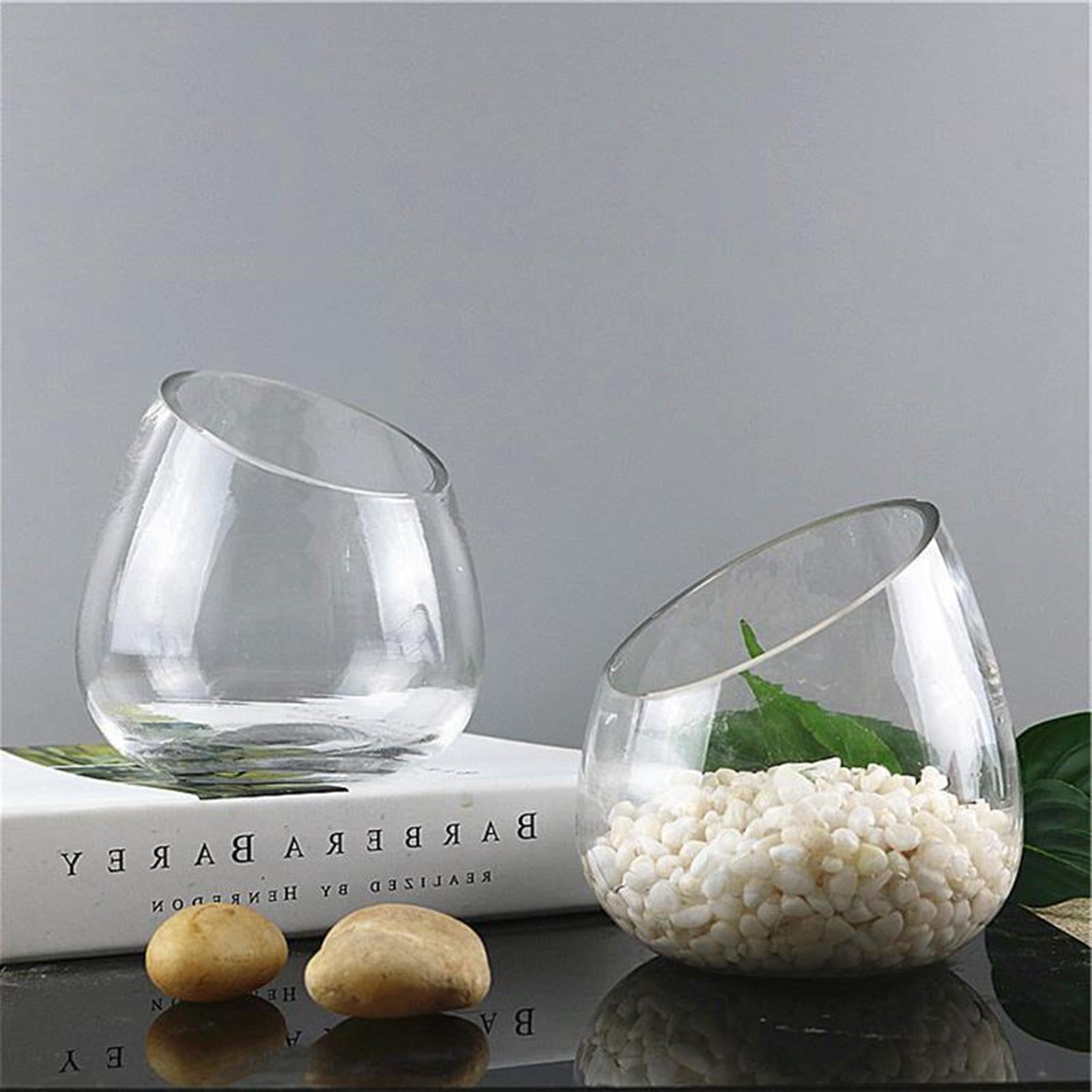 Clear Slant Cut Bowl Glass Vase Mini Candy Bowl Jar for Tabletop Home Decor