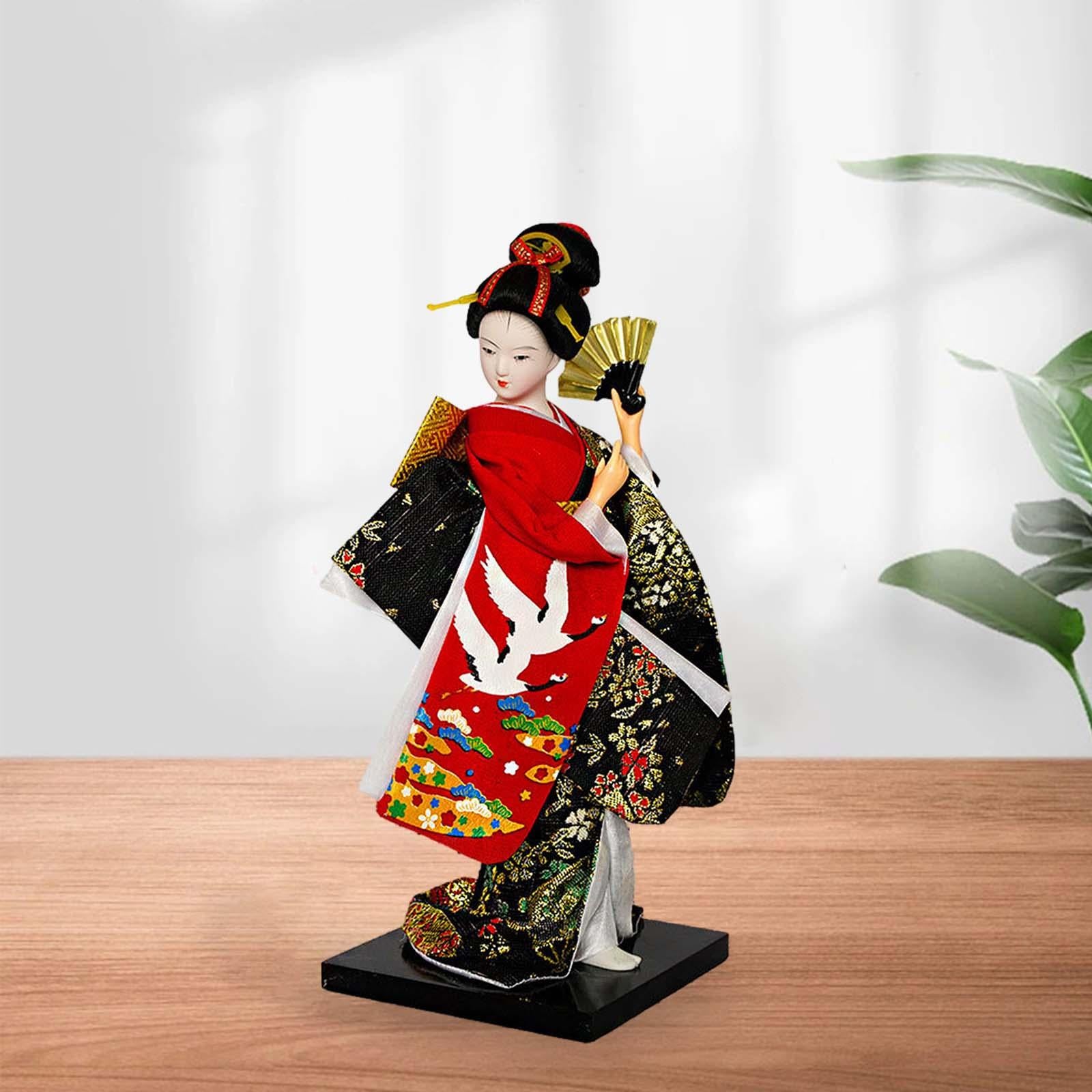 Japanese  Kimono Doll 9 inch Statuette for Bookshelf Living Room