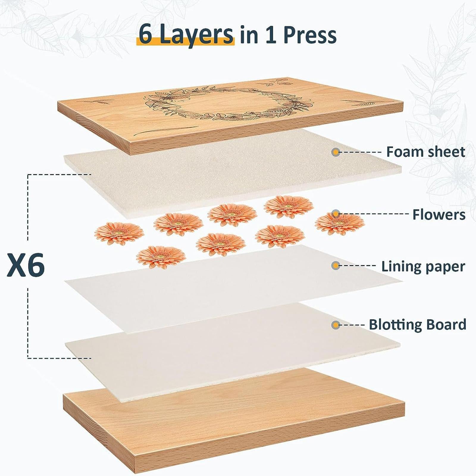 Flower Press Set Large Wooden 6 Layers for Artworks Bookmarks Greeting Cards