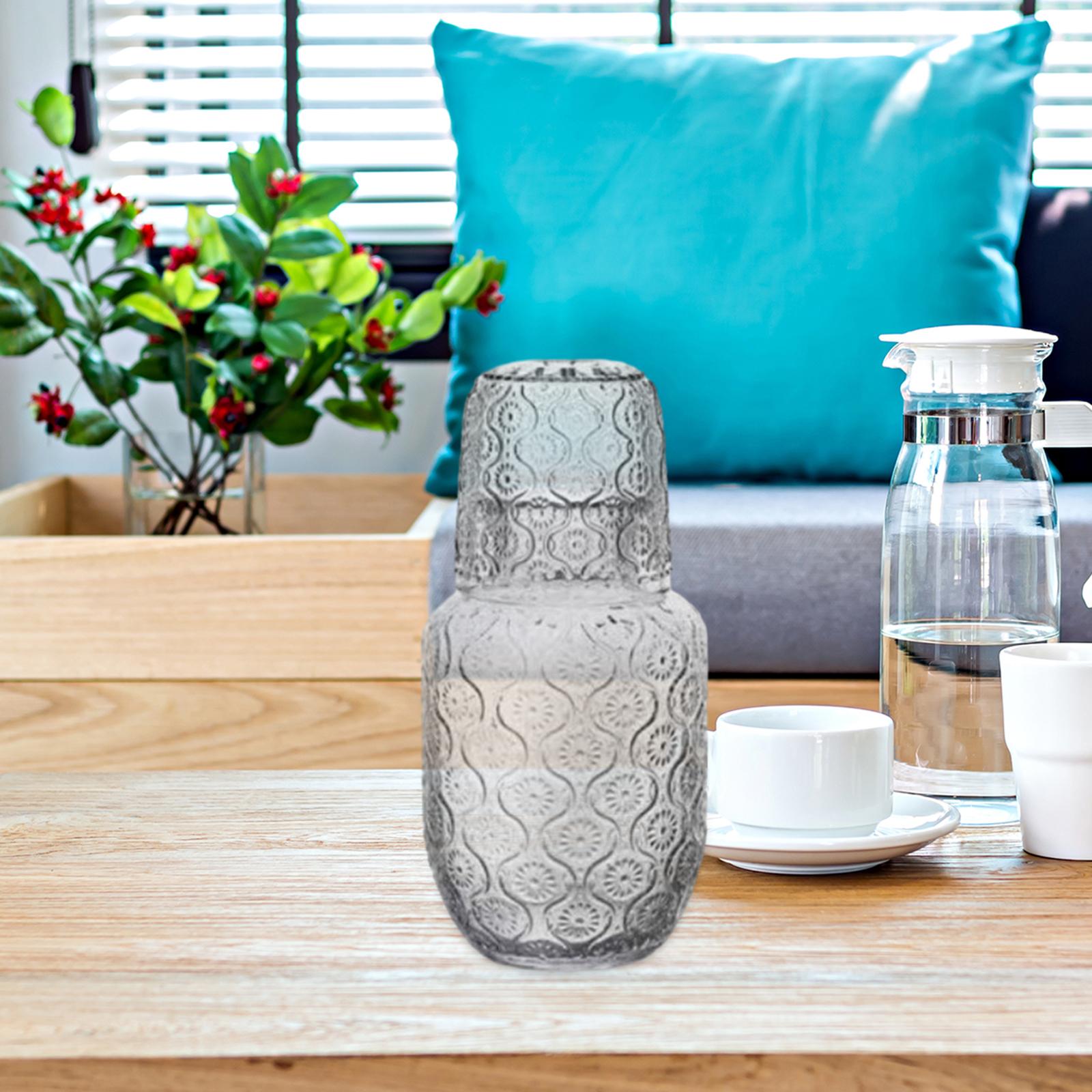 Bedside Water Carafe and Glass Set Carved Pattern for Home Decoration Sturdy