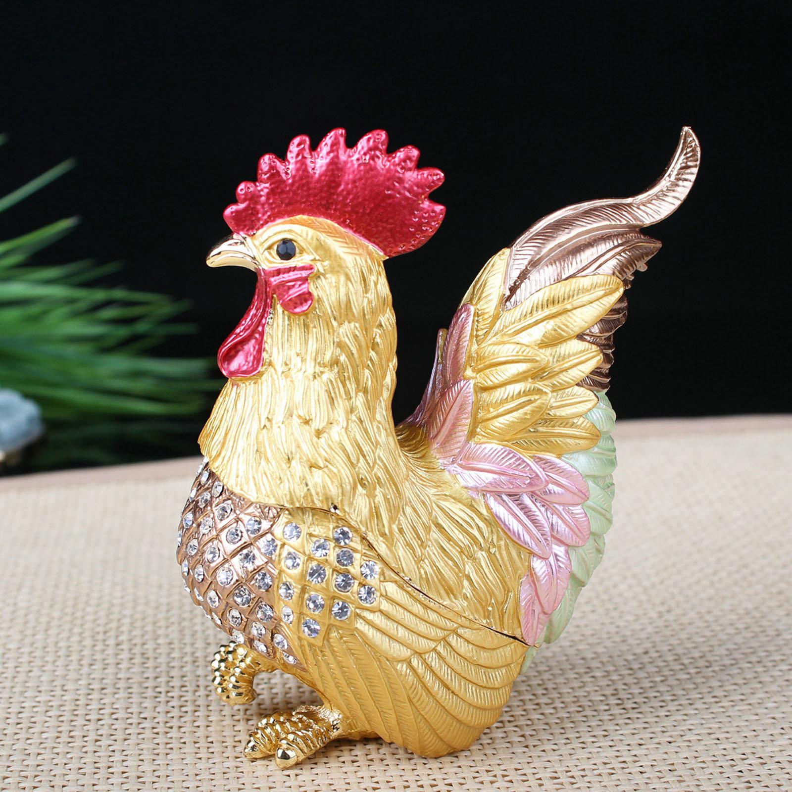 Enamel Rooster Trinket Box Gorgeous Modern for Necklace Pendant Charms Rings Brown