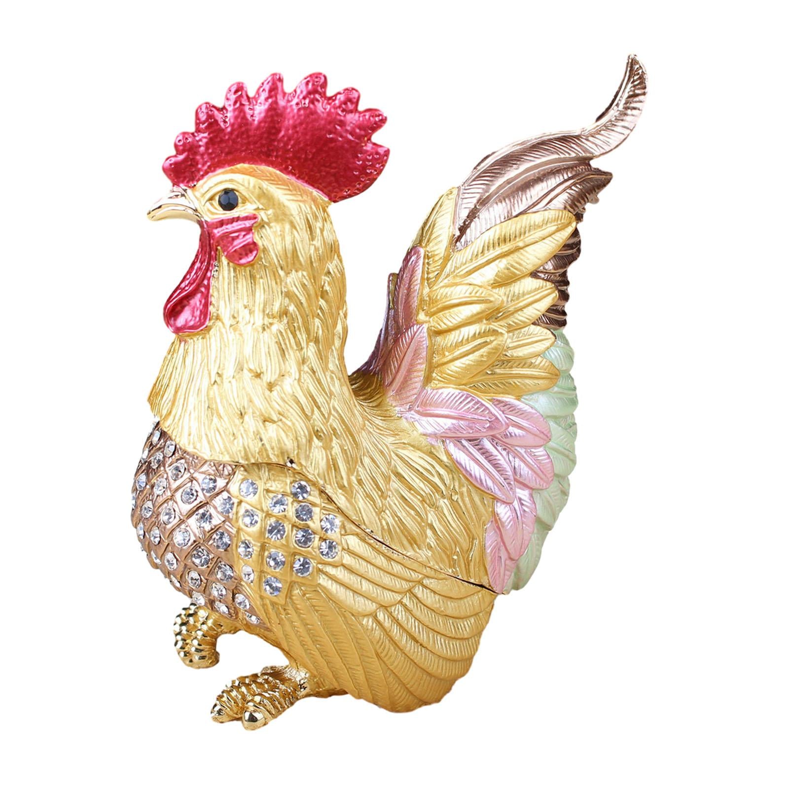 Enamel Rooster Trinket Box Gorgeous Modern for Necklace Pendant Charms Rings Brown