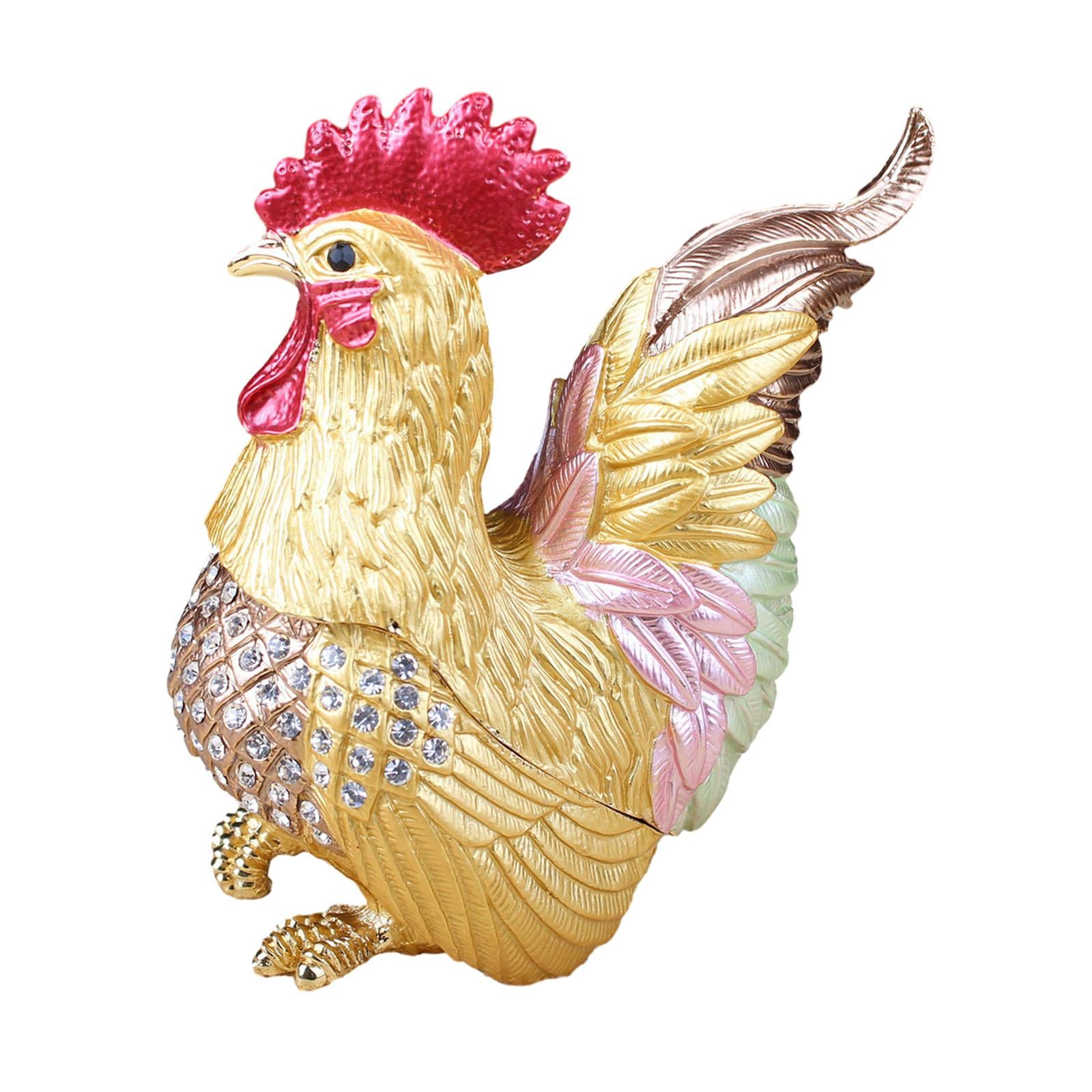 Enamel Rooster Trinket Box Gorgeous Modern for Necklace Pendant Charms Rings Brown