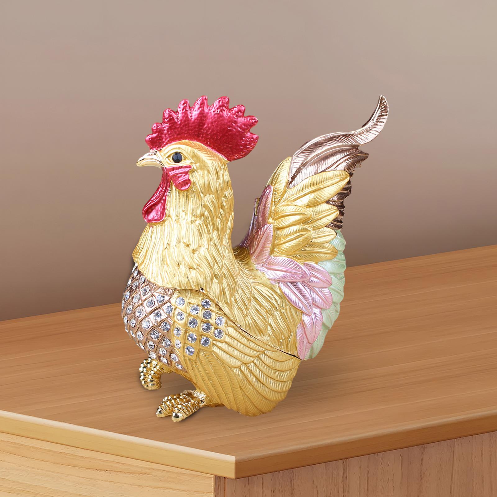 Enamel Rooster Trinket Box Gorgeous Modern for Necklace Pendant Charms Rings Brown