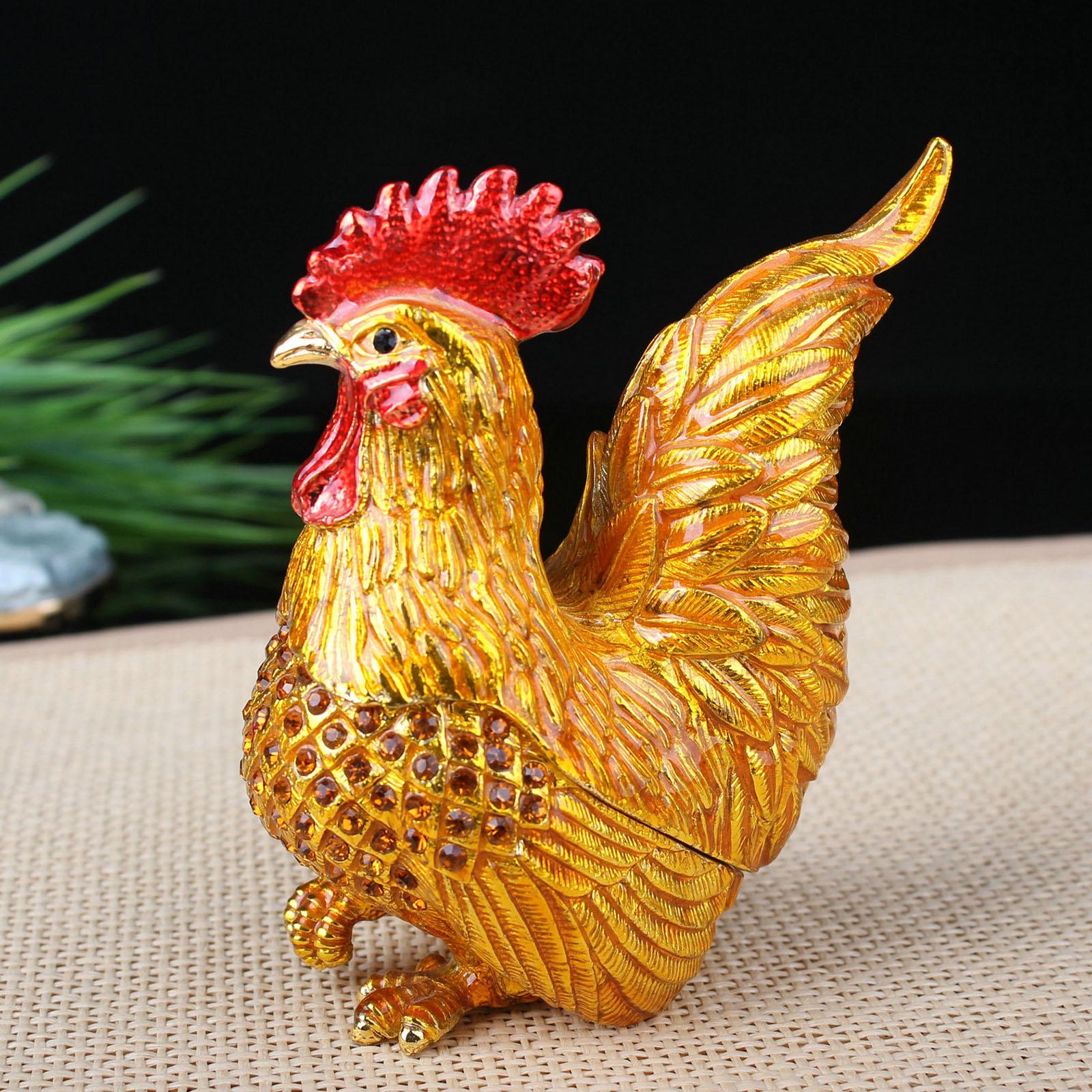 Enamel Rooster Trinket Box Gorgeous Modern for Necklace Pendant Charms Rings Gold