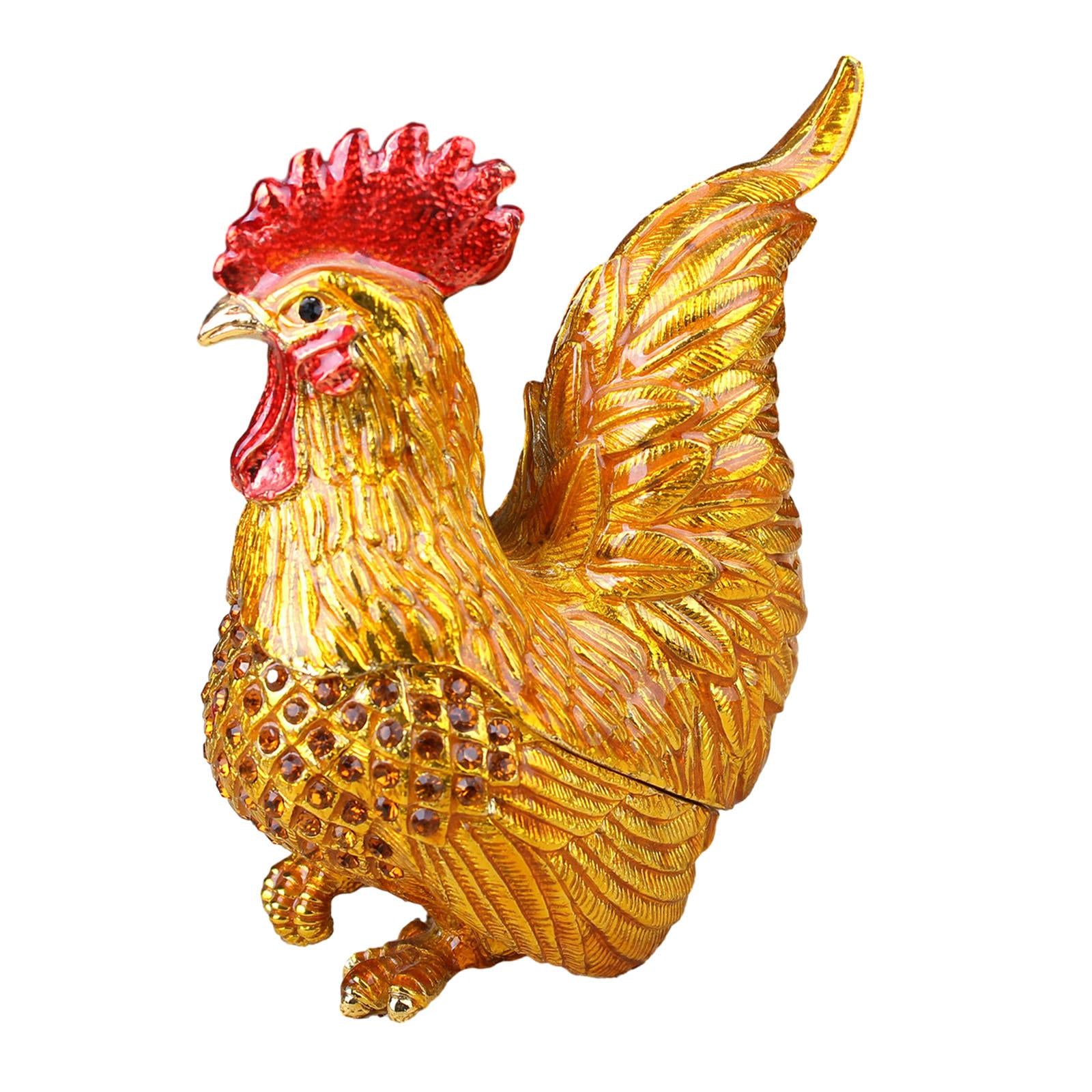 Enamel Rooster Trinket Box Gorgeous Modern for Necklace Pendant Charms Rings Gold