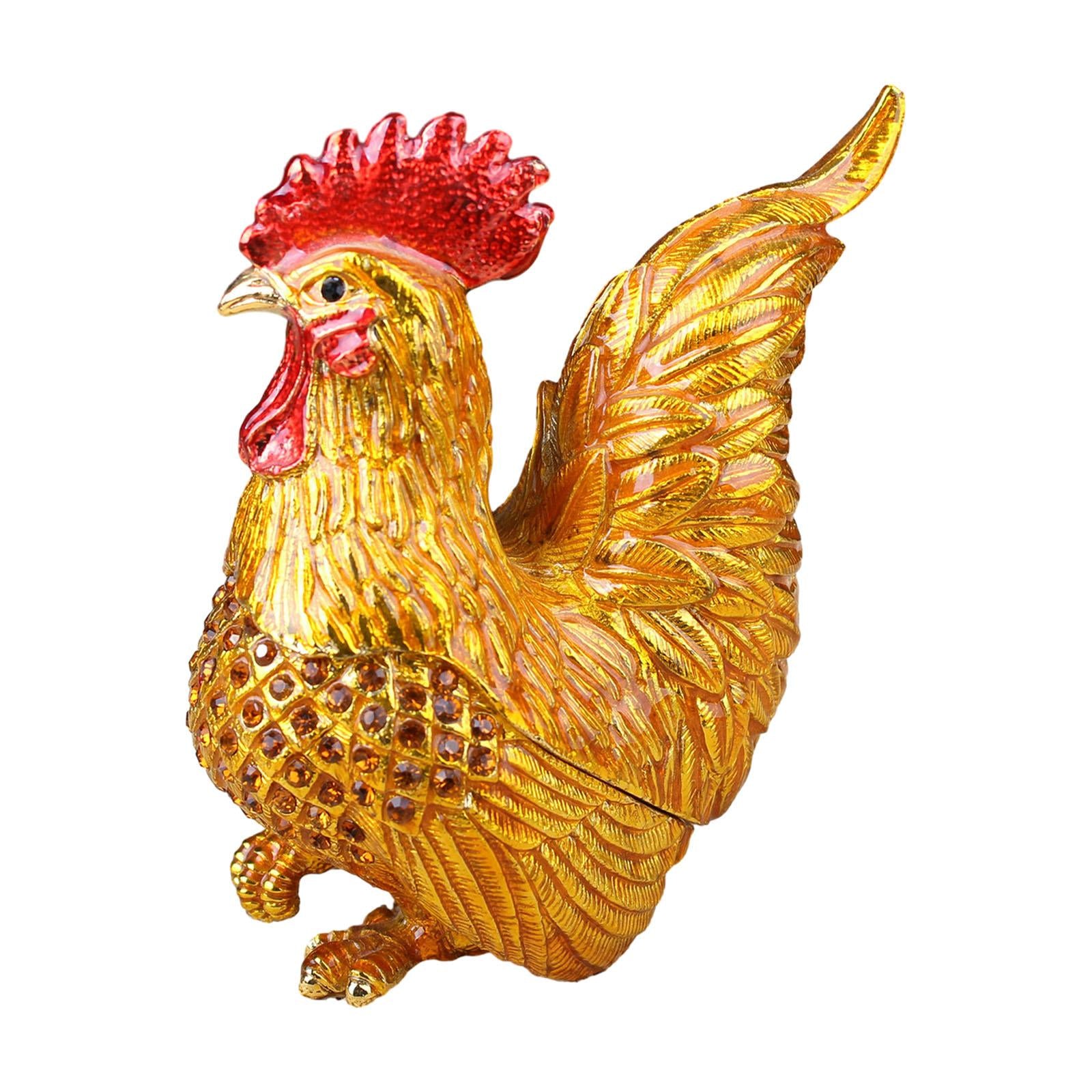 Enamel Rooster Trinket Box Gorgeous Modern for Necklace Pendant Charms Rings Gold