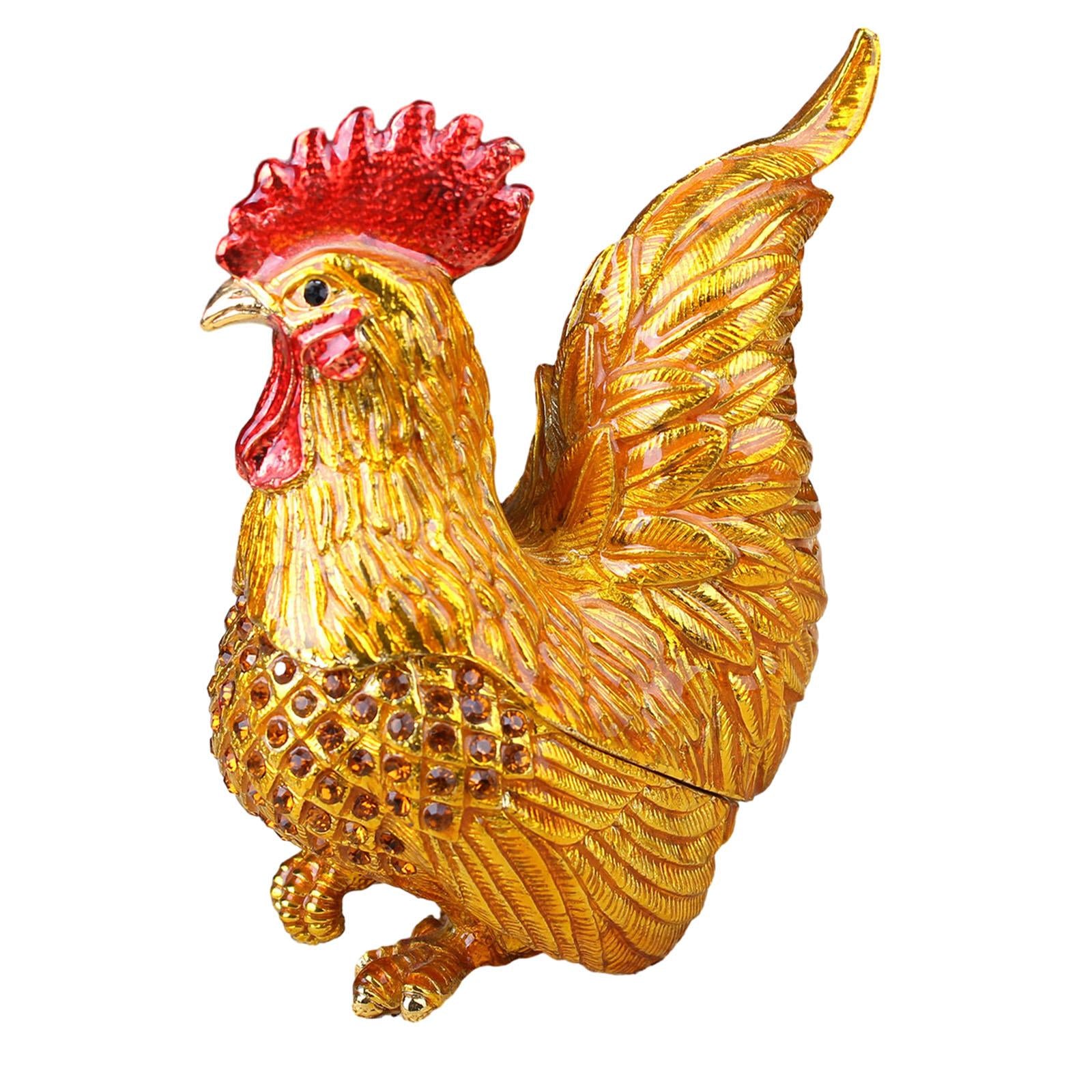 Enamel Rooster Trinket Box Gorgeous Modern for Necklace Pendant Charms Rings Gold