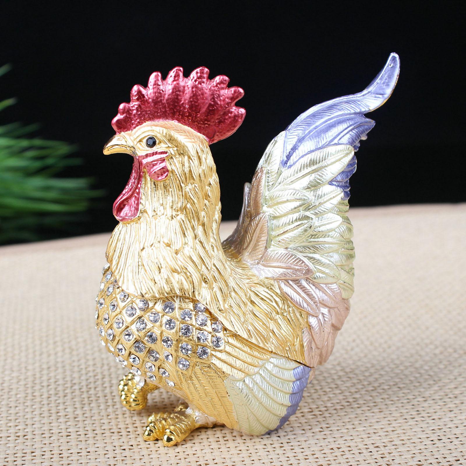 Enamel Rooster Trinket Box Gorgeous Modern for Necklace Pendant Charms Rings Blue