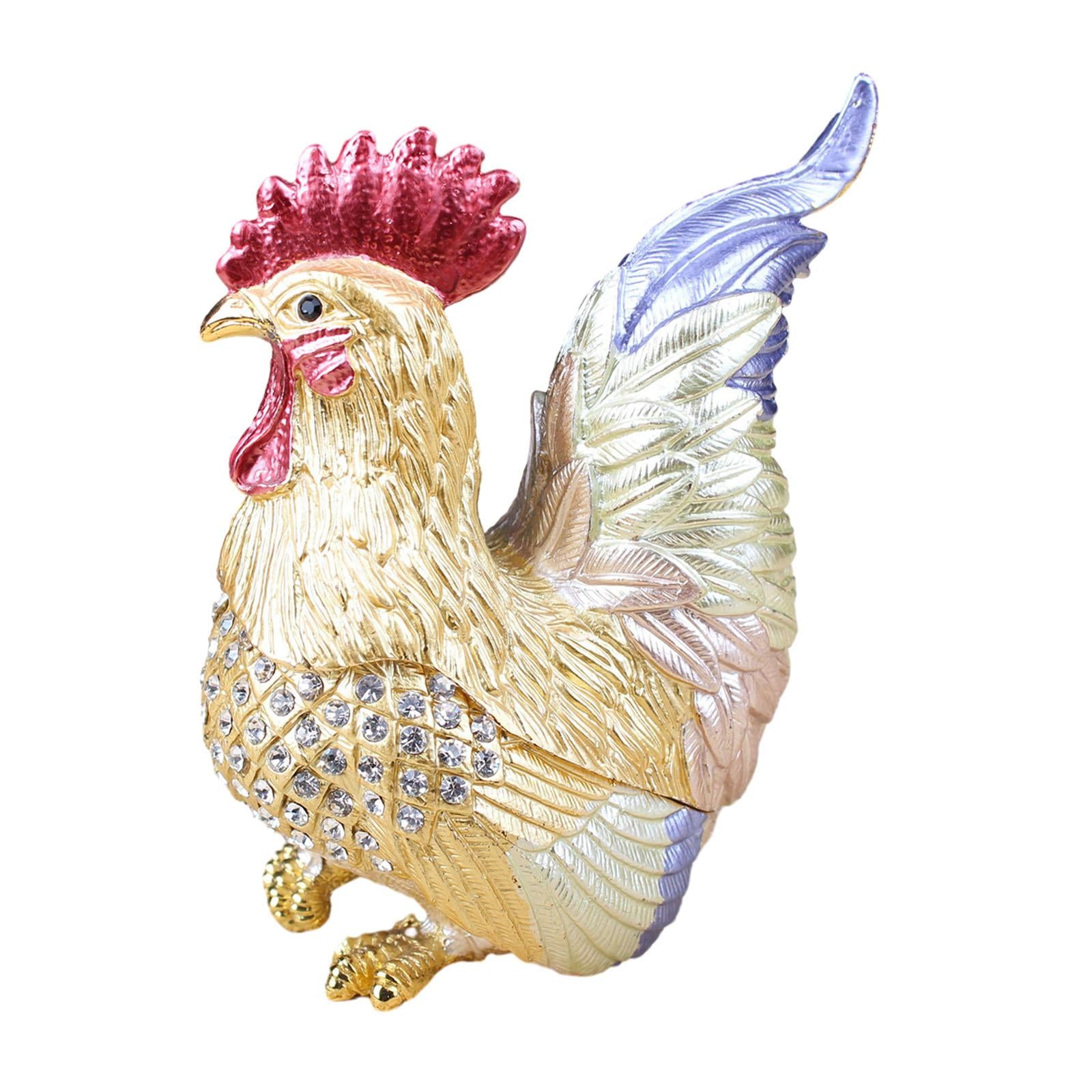 Enamel Rooster Trinket Box Gorgeous Modern for Necklace Pendant Charms Rings Blue
