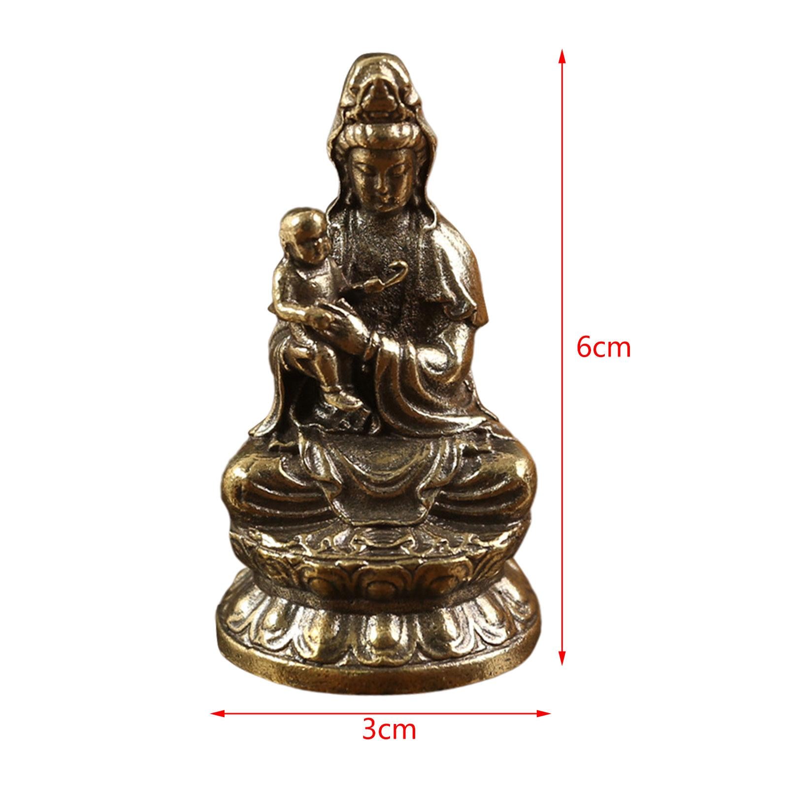 Avalokitesvara Statue Holding A Kid Religious Brass Buddhism for Living Room