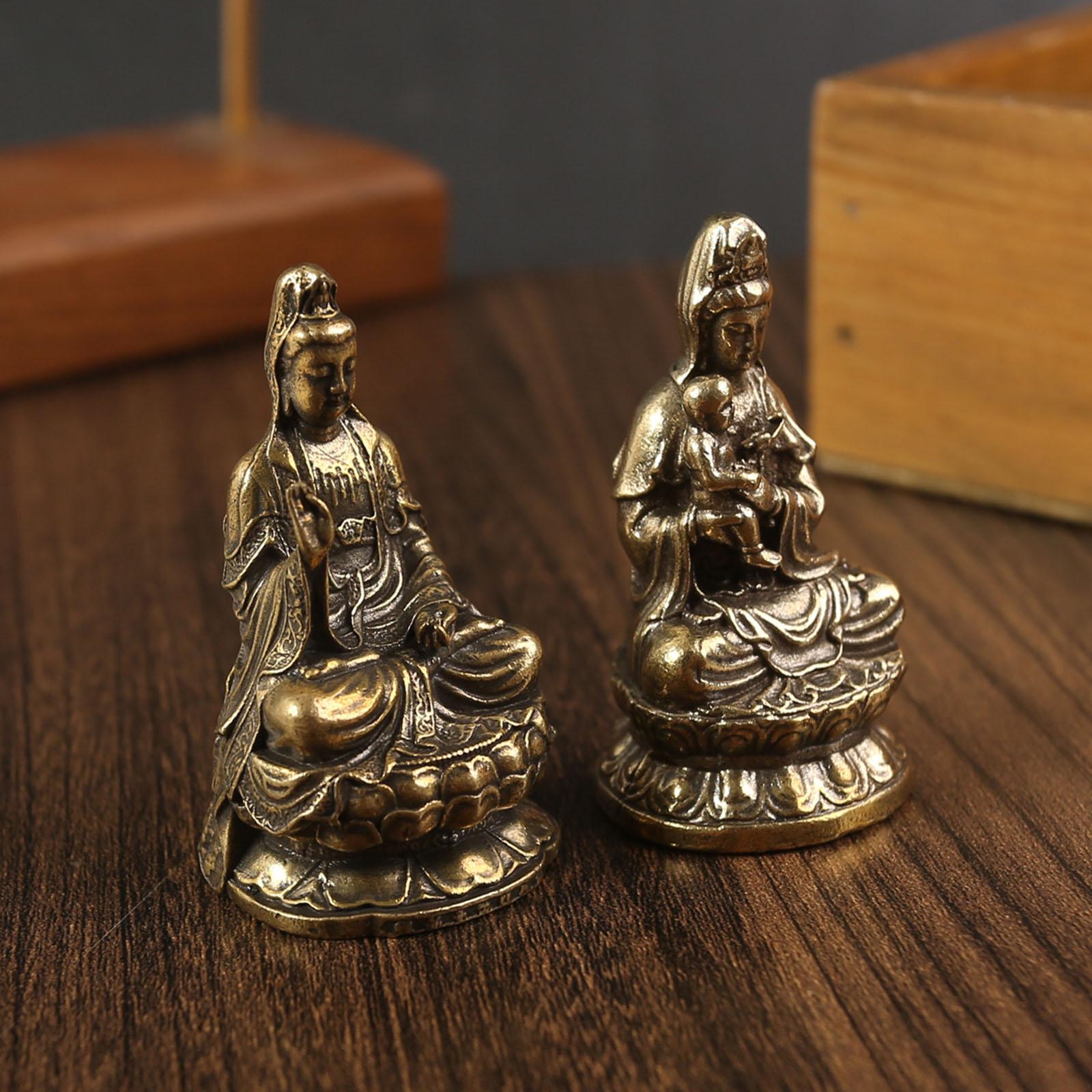 Avalokitesvara Statue Holding A Kid Religious Brass Buddhism for Living Room
